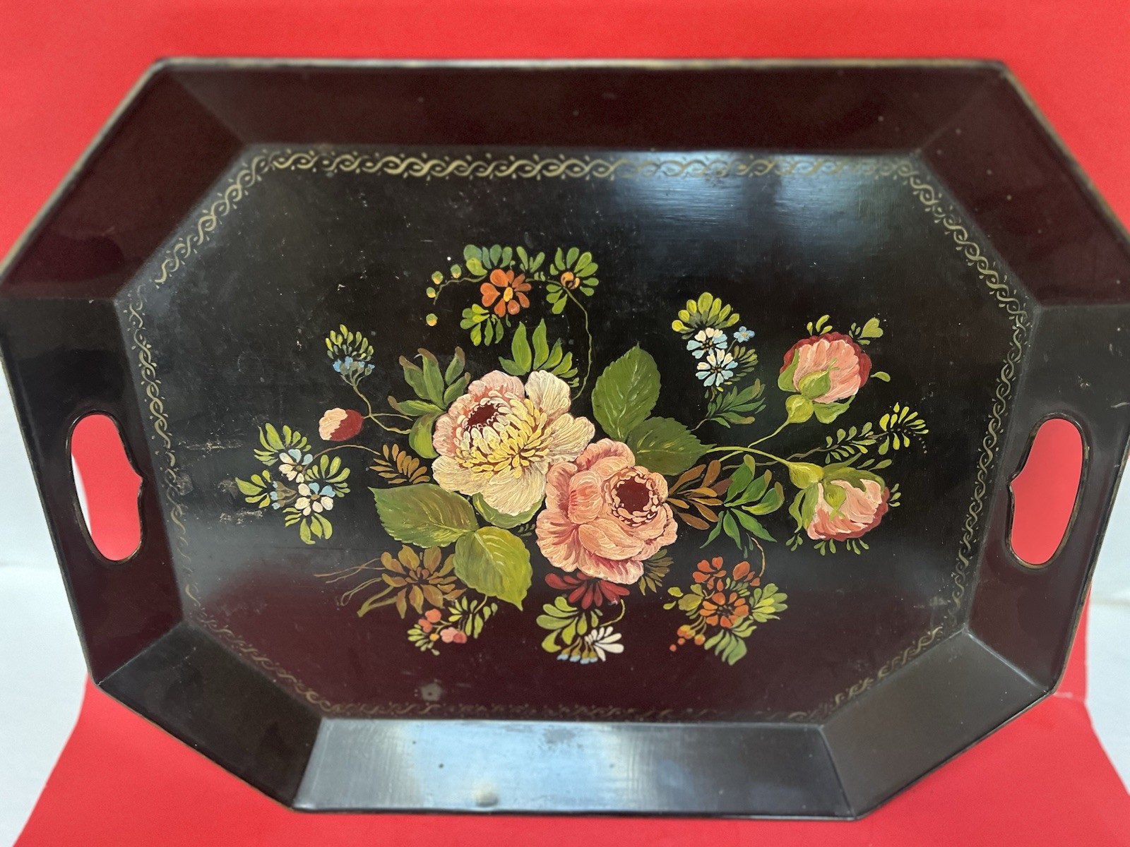 Antique/Vintage Toleware Paint Decorated 18″ Tray
