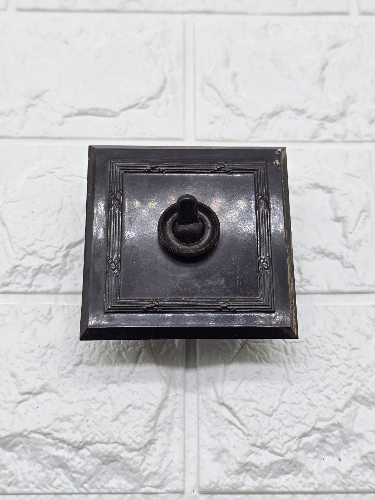 Art Deco Light Switch Plate Toggle Brown Bakelite 5/8amp 1 Way Ribbon Design GEC
