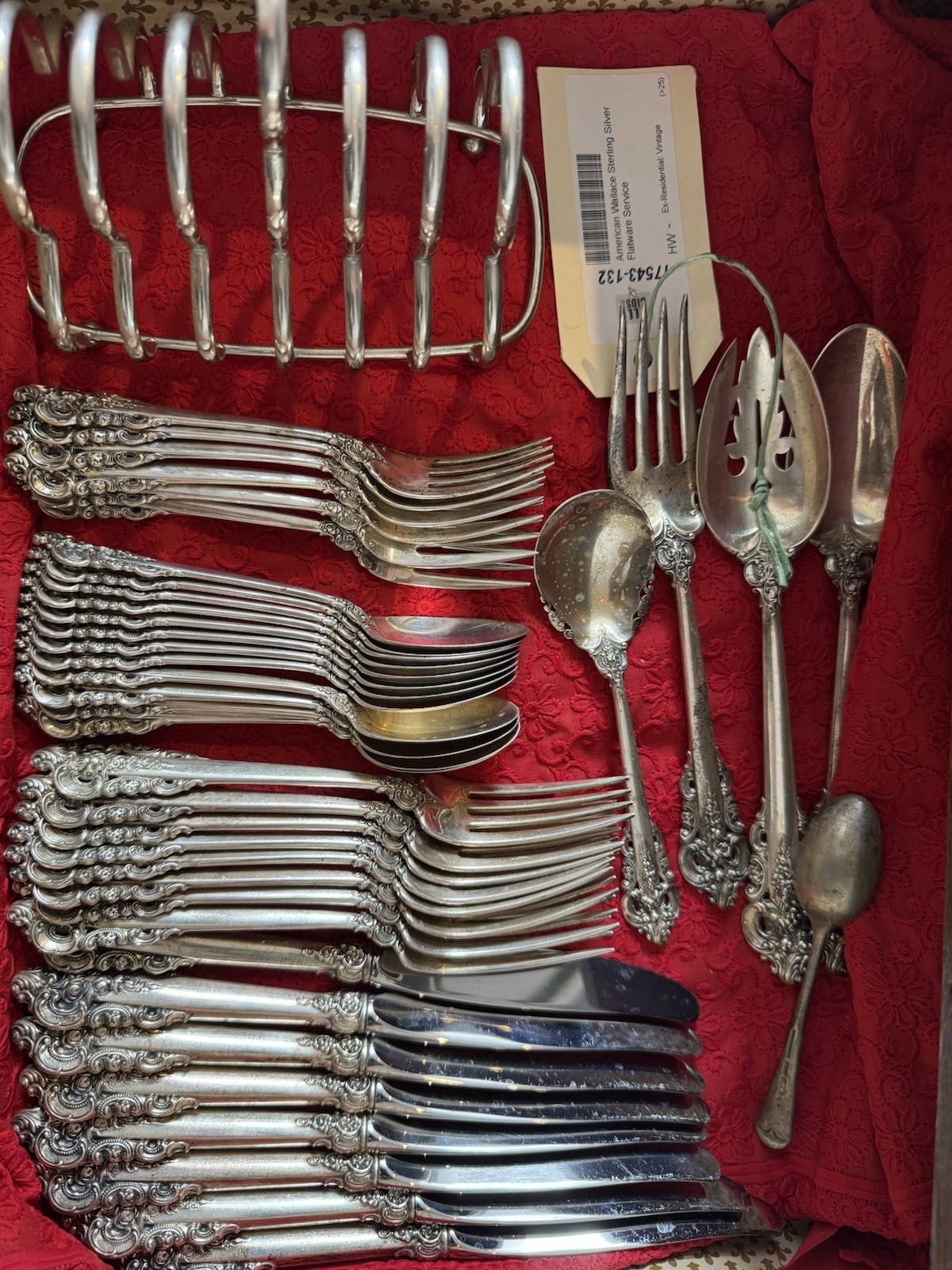 American Wallace Sterling Silver Cutlery Set 43pc Antique Solid Timber Pedestal