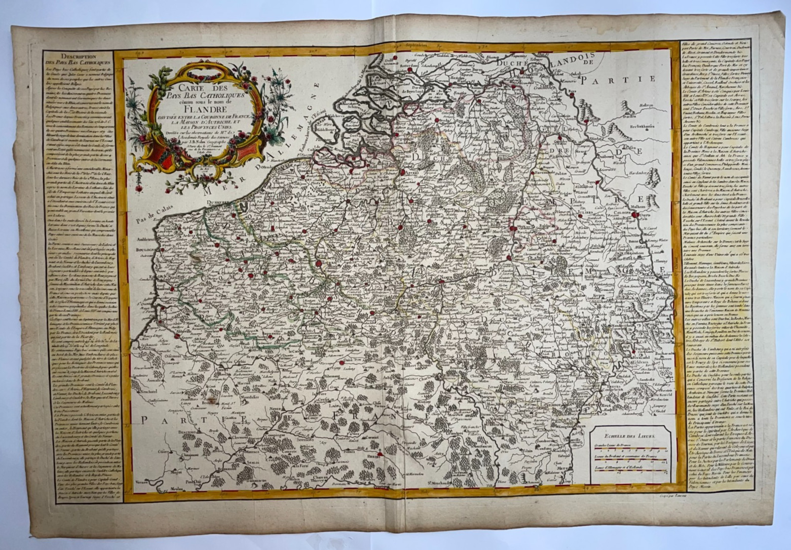 FLANDERS DATED 1756 J.B. NOLIN LARGE ANTIQUE ENGRAVED MAP 18TH CENTURY