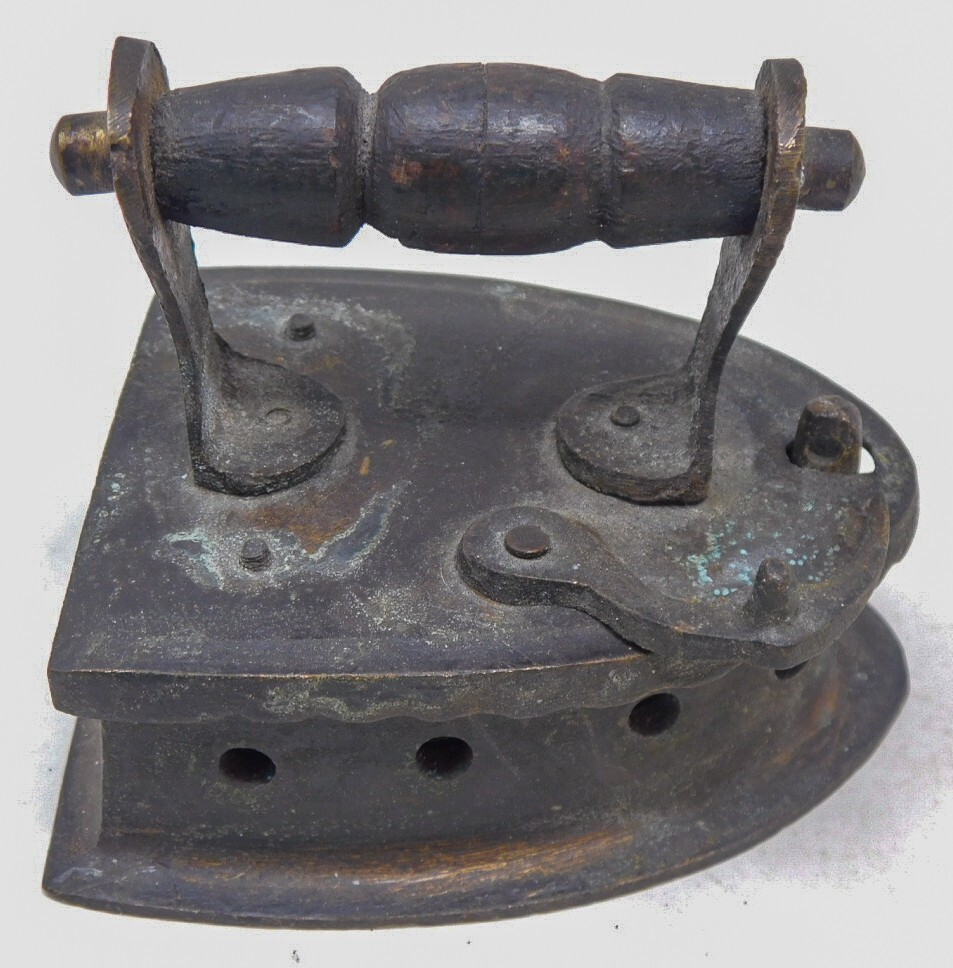Antique Cast Iron or Brass Coal Iron With Insert & Wood Handle c. 1900 Vintage