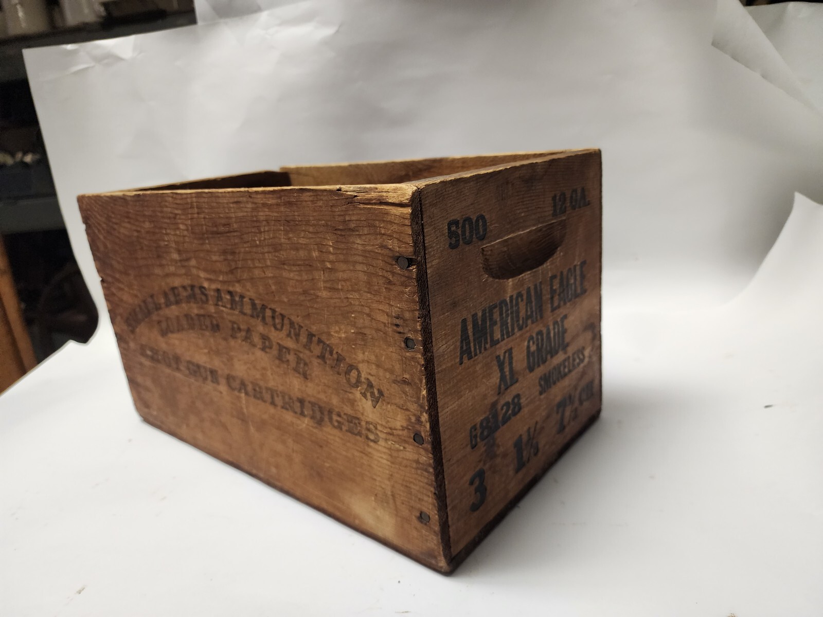 Antique American Eagle XL Grade Wood Ammo Box 500 12 GA
