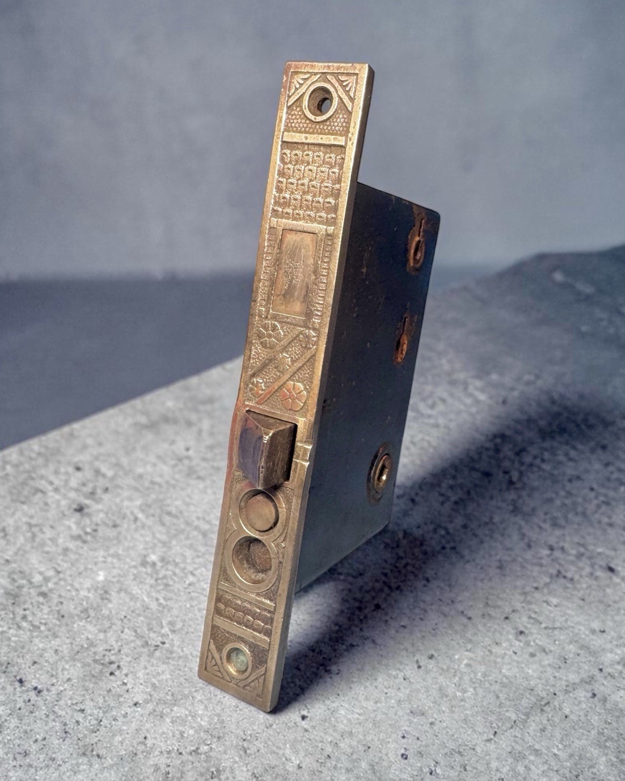 Antique Eastlake B. L. Co. Double Key Entry Door Mortise Lock 7.25 X 1” Face