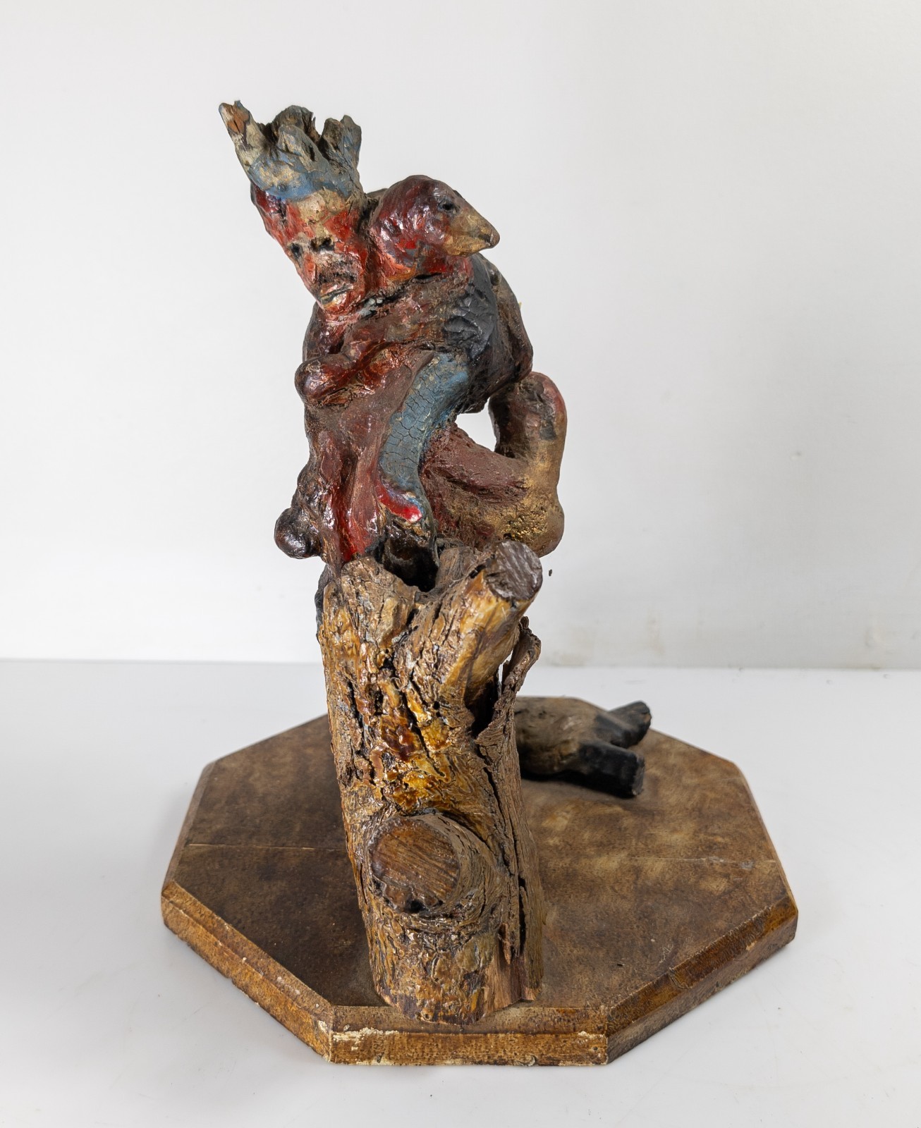 Antique Primitive Folk Art Painted Rootwood Driftwood Sculpture Animal Figure