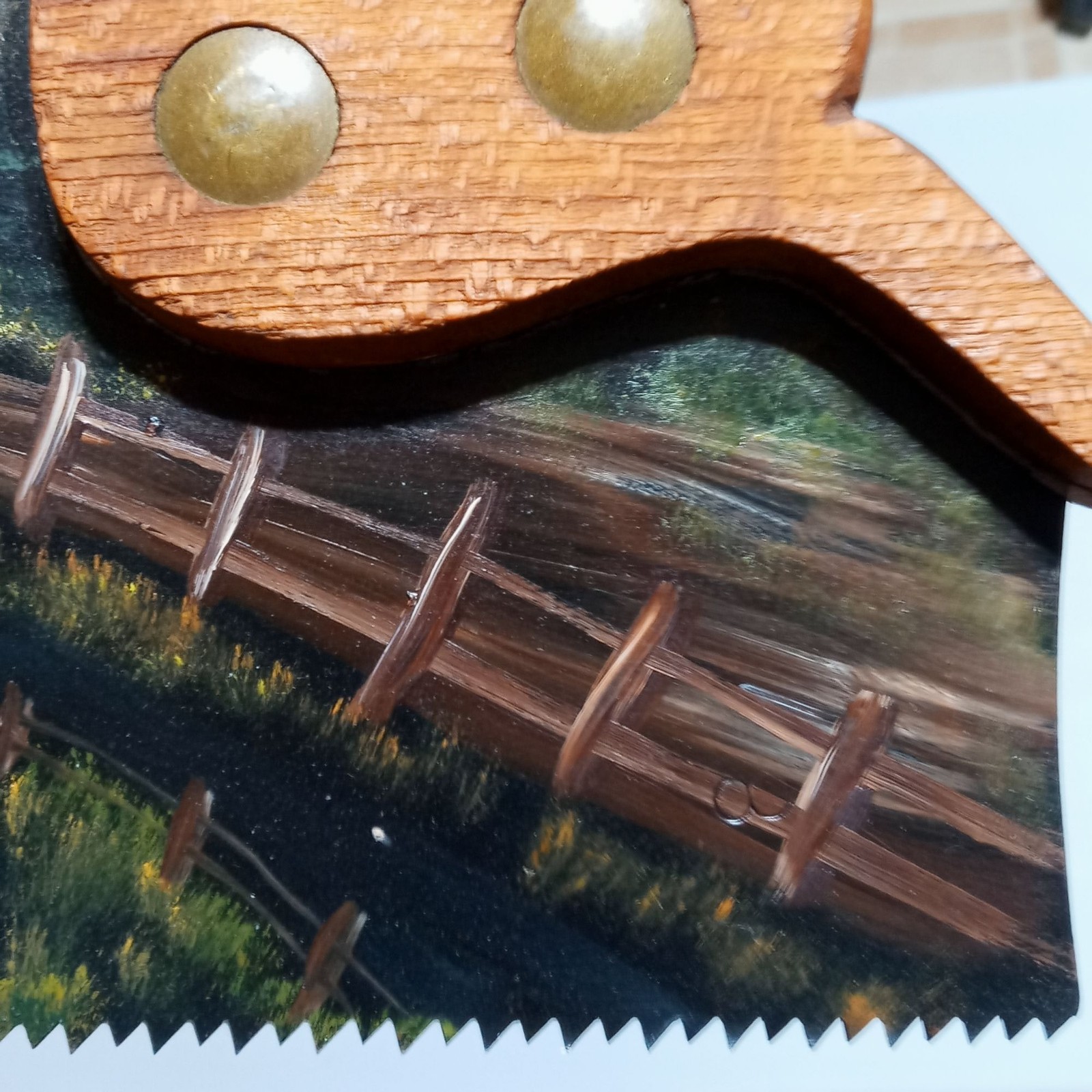 Covered Bridge Painting Rustic Saw Country Cottagecore landscape Folk Art Signed