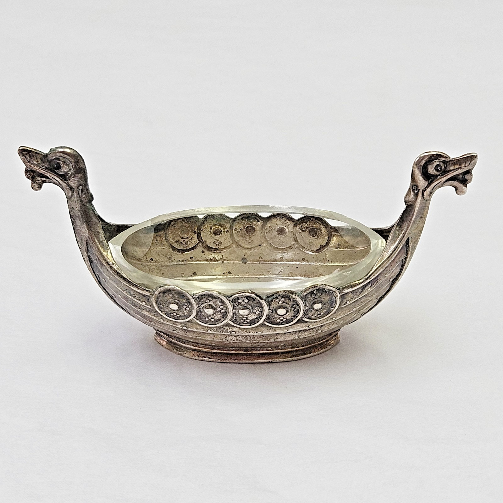 Vintage Albert Scharning 830 Silver ASch Viking Ship Salt Cellar Glass Insert