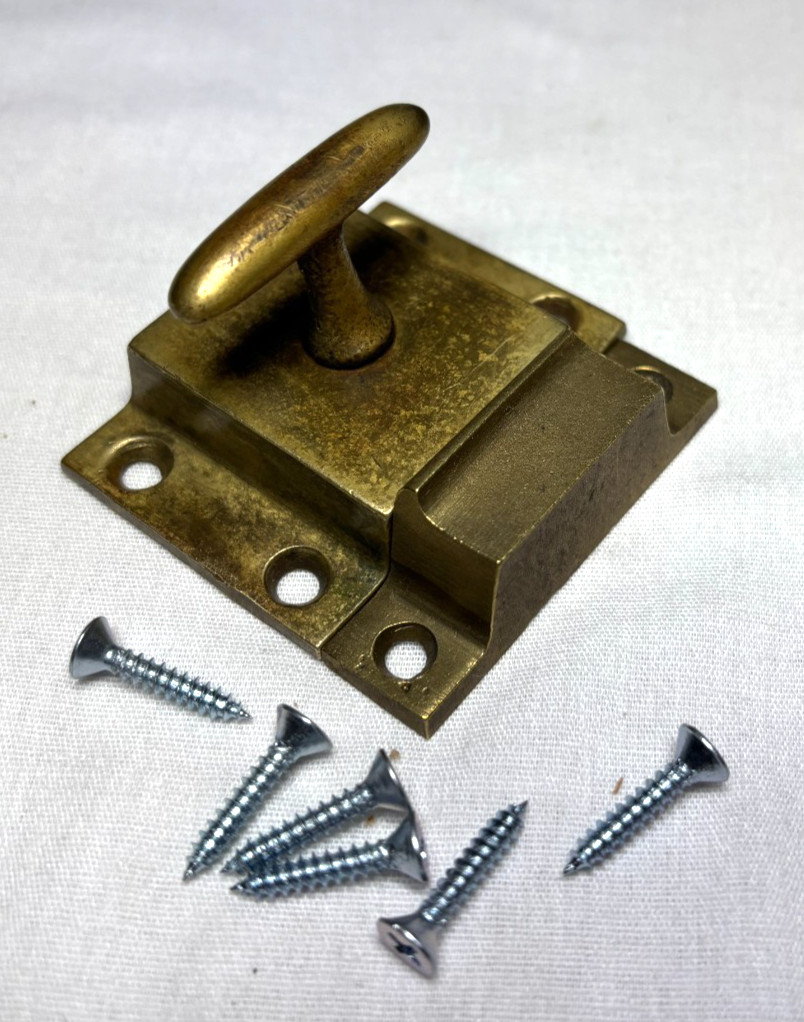 Cabinet Latch Cast Brass Antique Hardware Vtg Cupboard Lock #M9