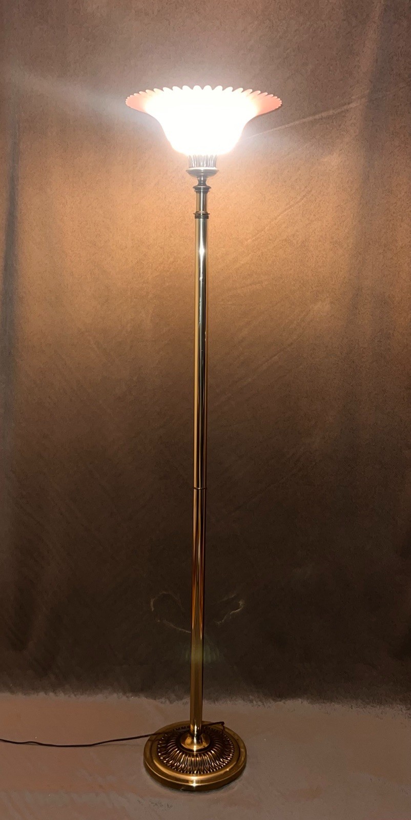 Vintage Touch Torchiere Floor Lamp With Dimmer Gold Forged Brass 80s MCM
