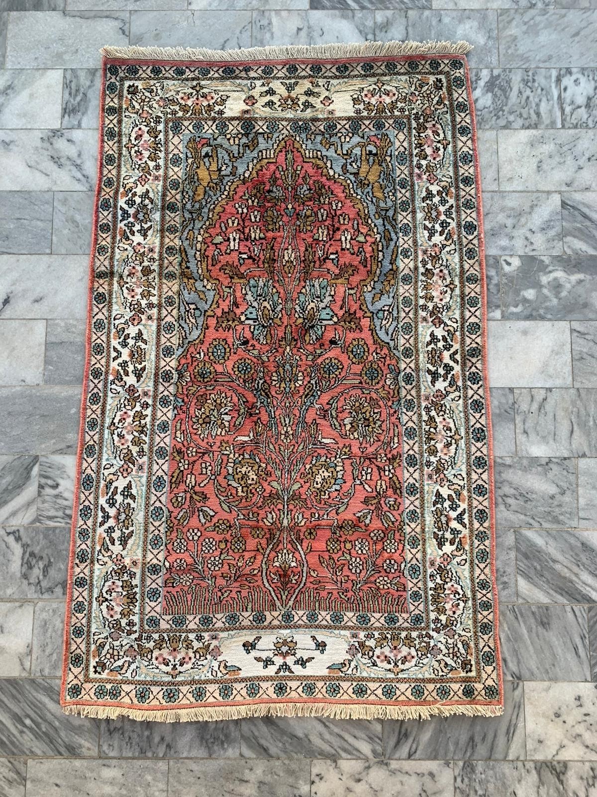 COLLECTORS ITEM Vintage Stunning Natural Silk Fine Quality Tree of Life Carpet