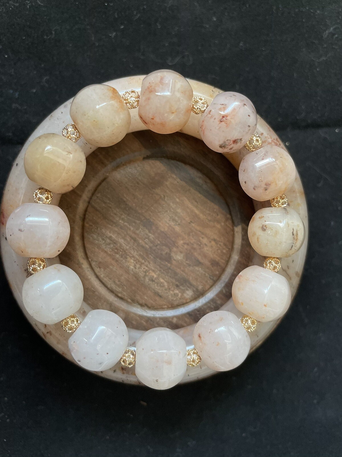 Unique Natural Jade Set Bangle 56cm ID And Octagon Beads Bracelet Multi Color
