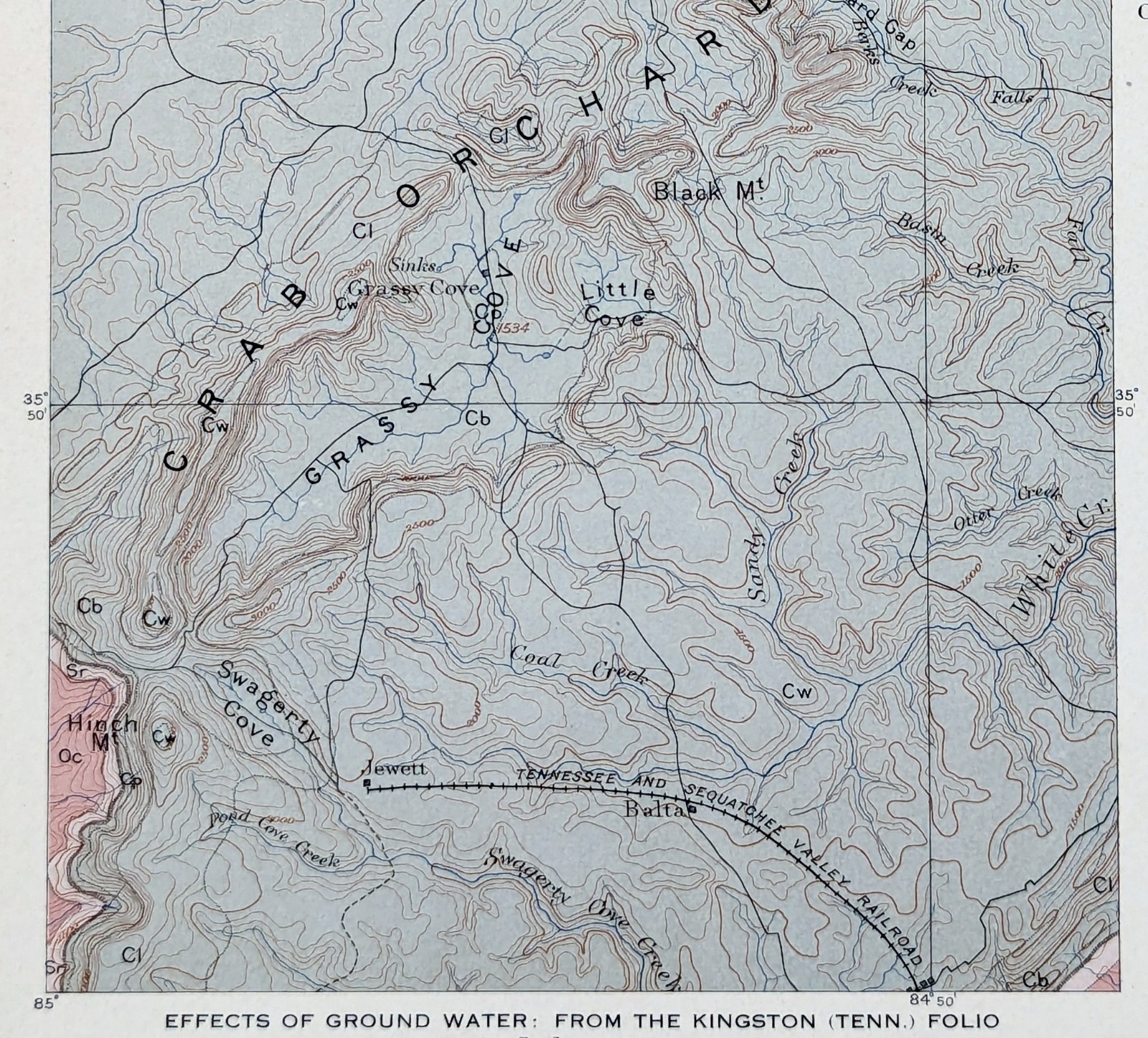 1908 Tennessee CRAB ORCHARD MOUNTAIN Map ORIGINAL Railroad