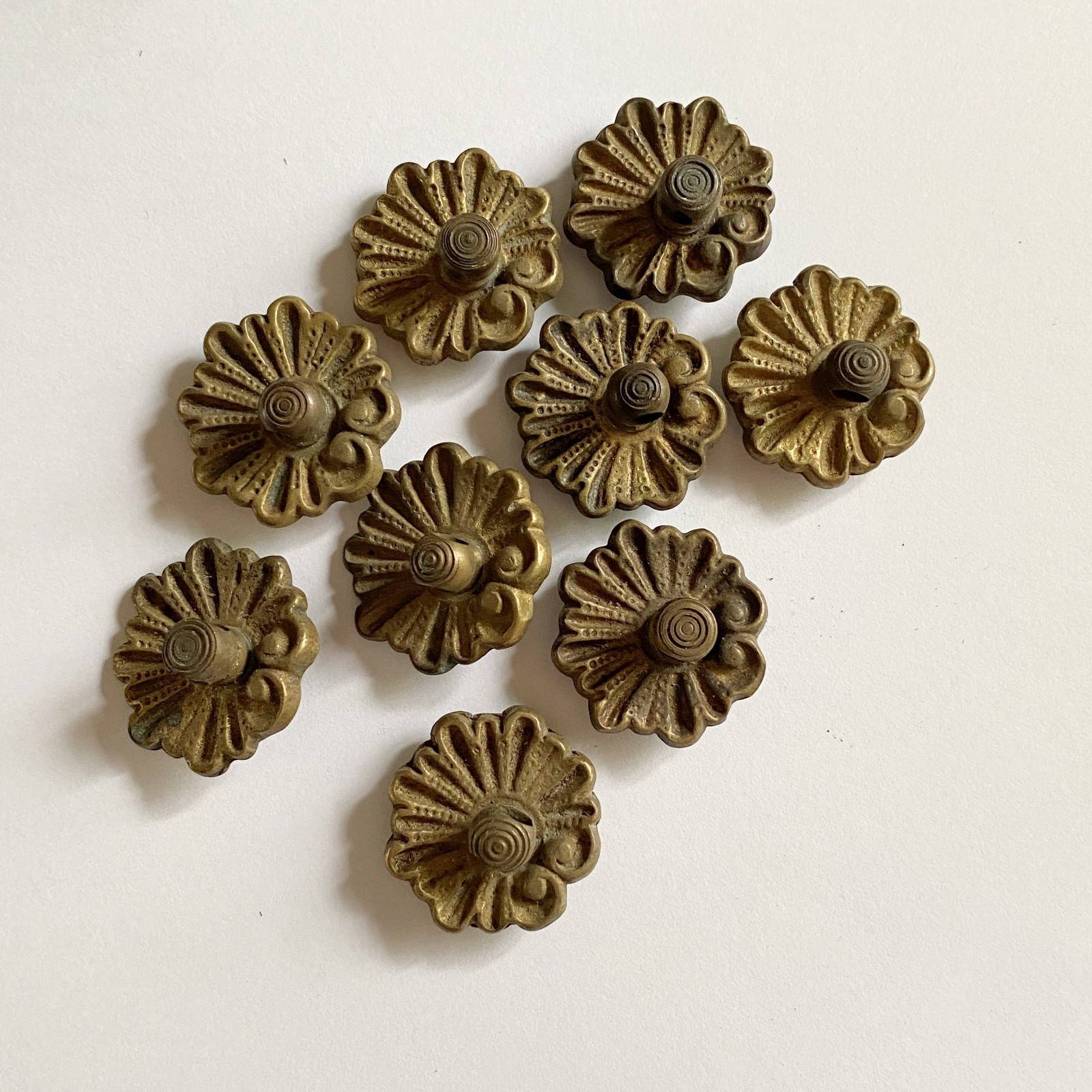 Lot 9 Hand Cast Brass Antique Drop Ring Rosettes Backplates