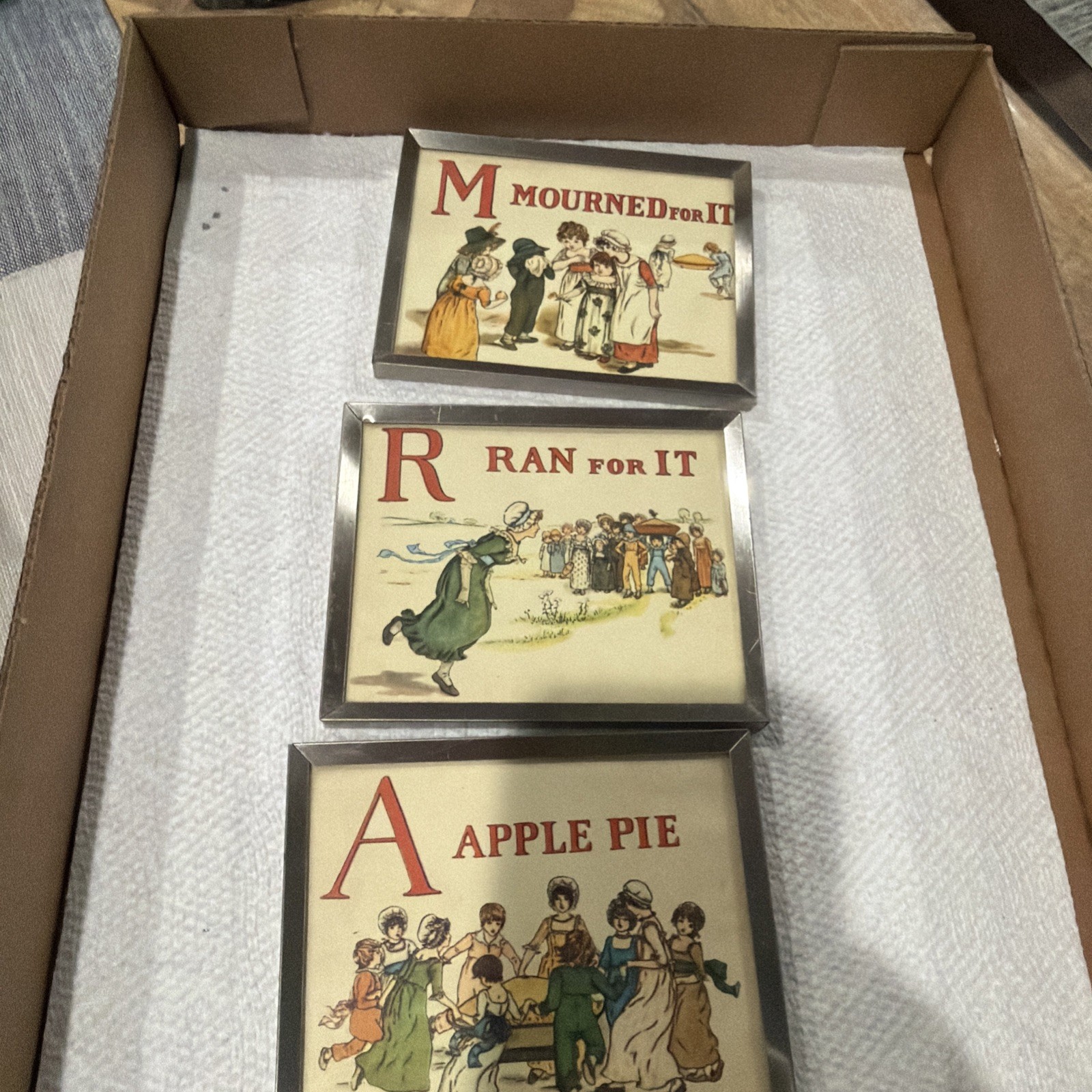 Antique 3- Piece Humorous Lithograph Print Set – Framed Story Sequence