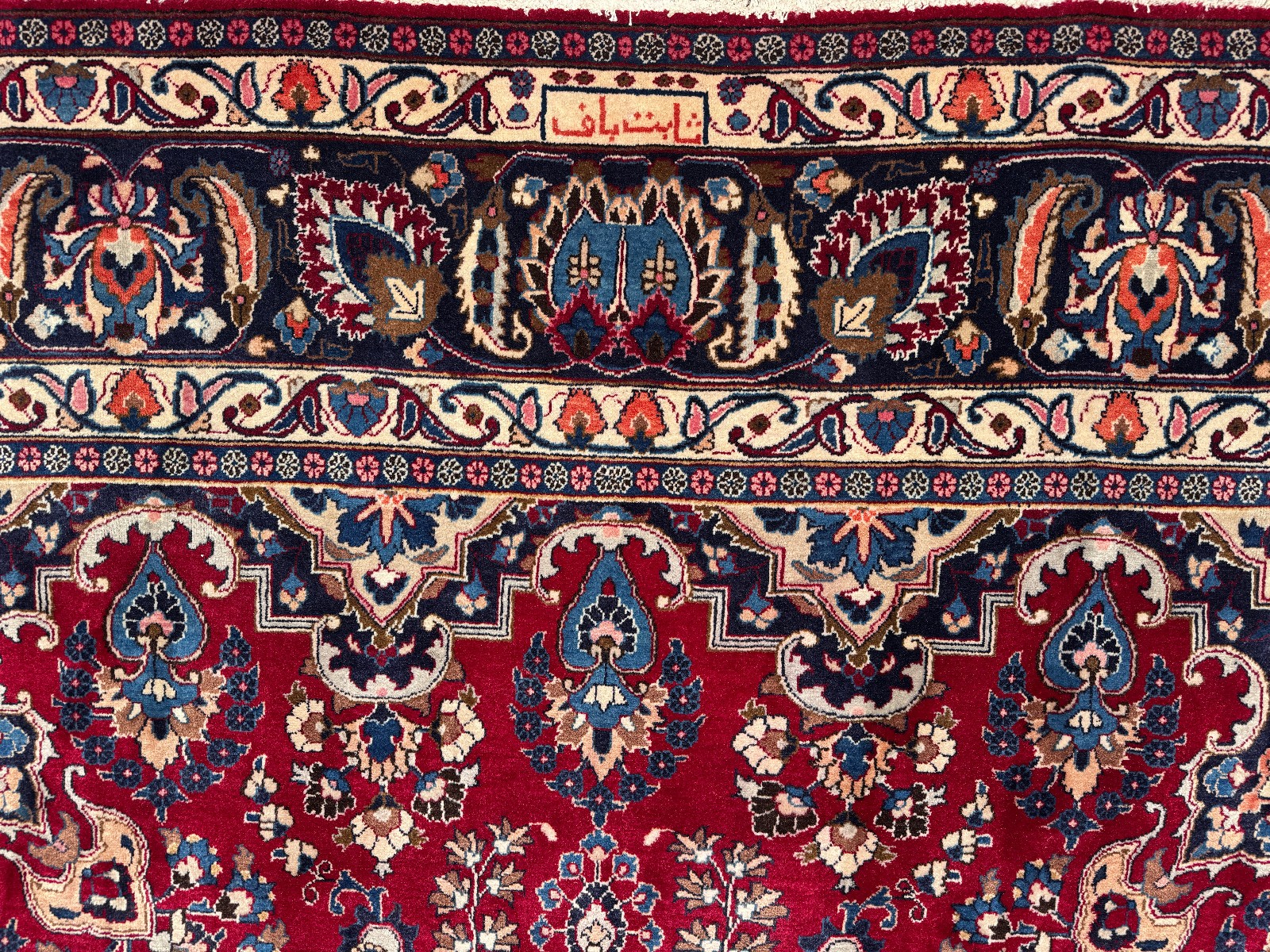 SIGNED ANTIQUE RUG 10×13 red blue vintage oriental hand-knotted fine 9×12 10×14