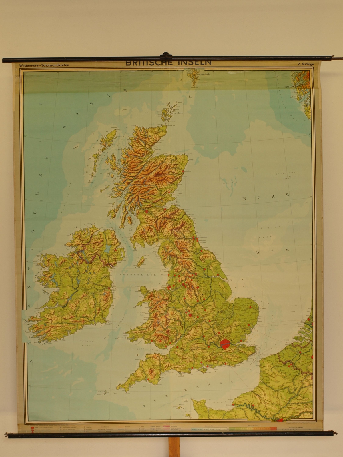 British Isles England Wales Scotland Ireland 1958 School Wall Map 184x223cm