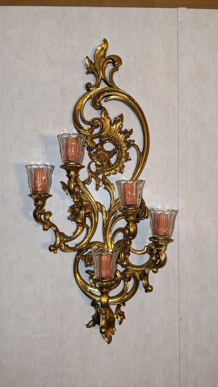 Vintage Hollywood Regency Syroco MCM 5 Arm Wall Sconce #4049 36” Patent 1968