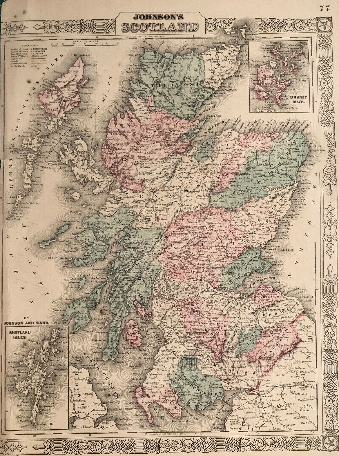 1861 Antique Map; Scotland by Johnson & Ward