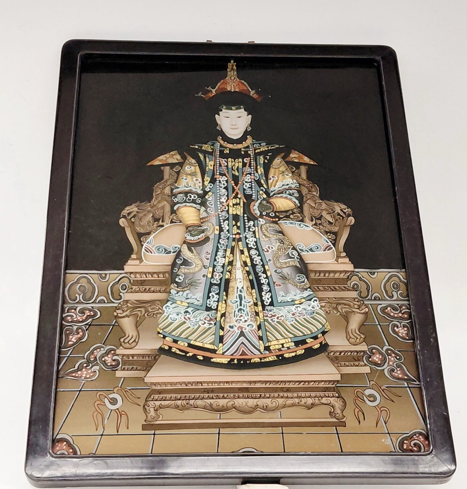 Large Coveted Reverse Glass Painting Of Chinese Ancestors