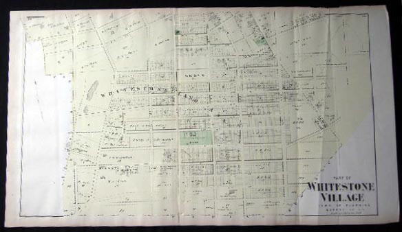 1873 MAP WHITESTONE VILLAGE QUEENS ORIGINAL FROM BEERS ATLAS HAND COLORED