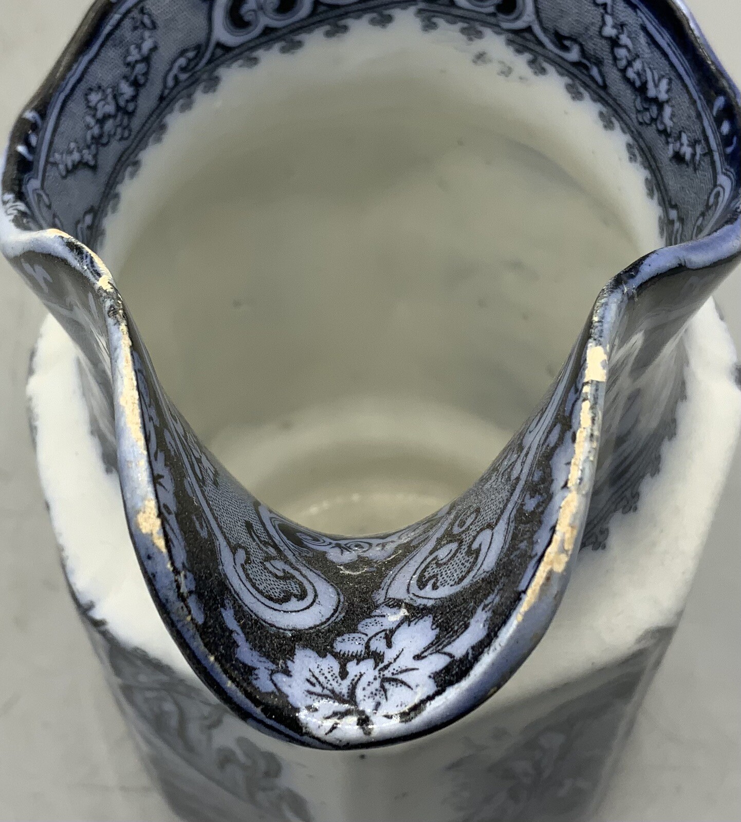Antique Flow Mulberry Black Transferware Jug. CALIFORNIA C1850