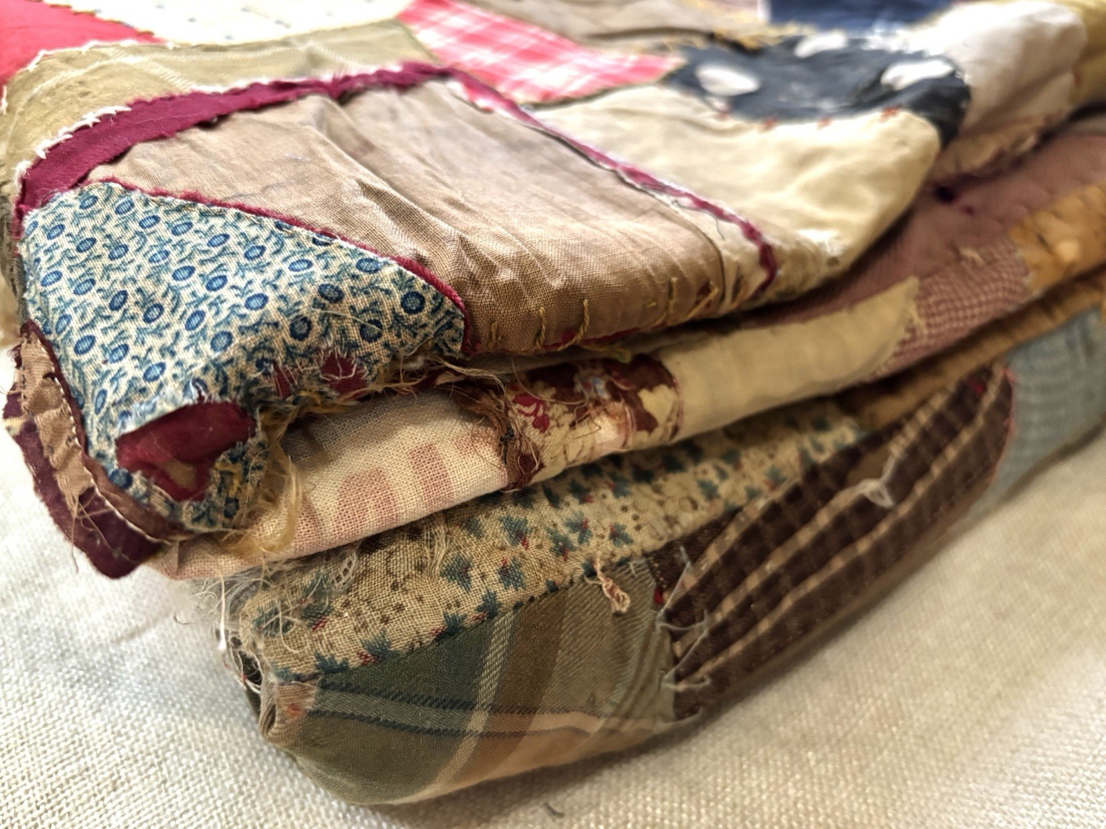 🌟1894 Antique Victorian Botanical Embroidered CRAZY QUILT Signed SARA A+ Skill