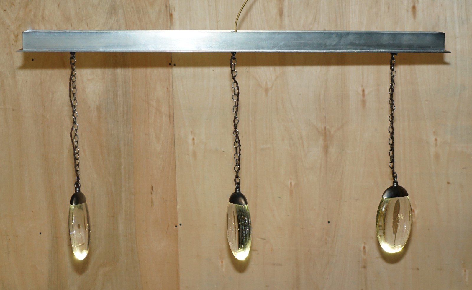 1 OF 2 RRP £7999 OCHRE CELESTIAL THREE PEBBLE CHANDELIER LINEAR KITCHEN LIGHTS