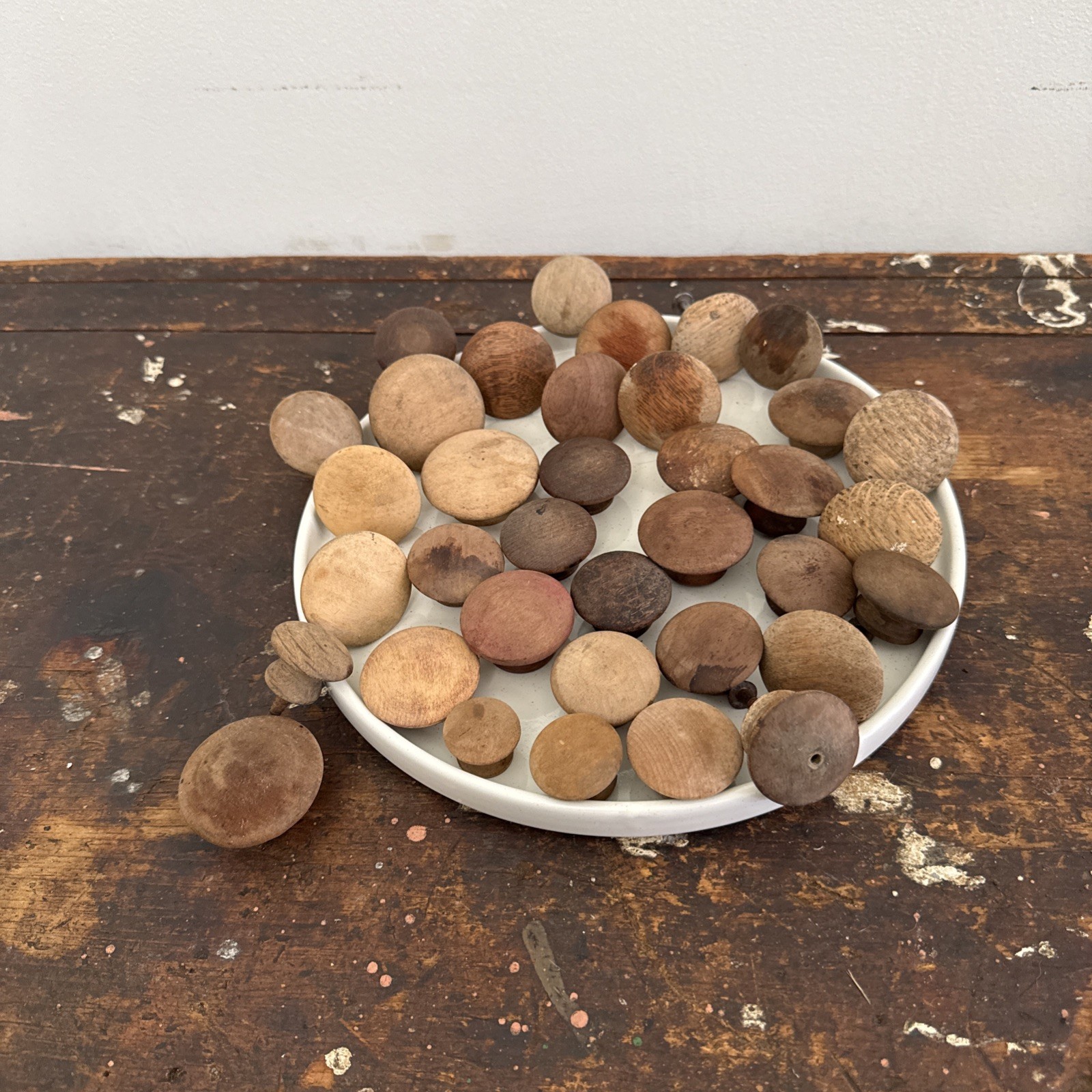 Vintage Lot of 36 Assorted Size Wooden Knobs Drawer Pulls Round Wood Handles