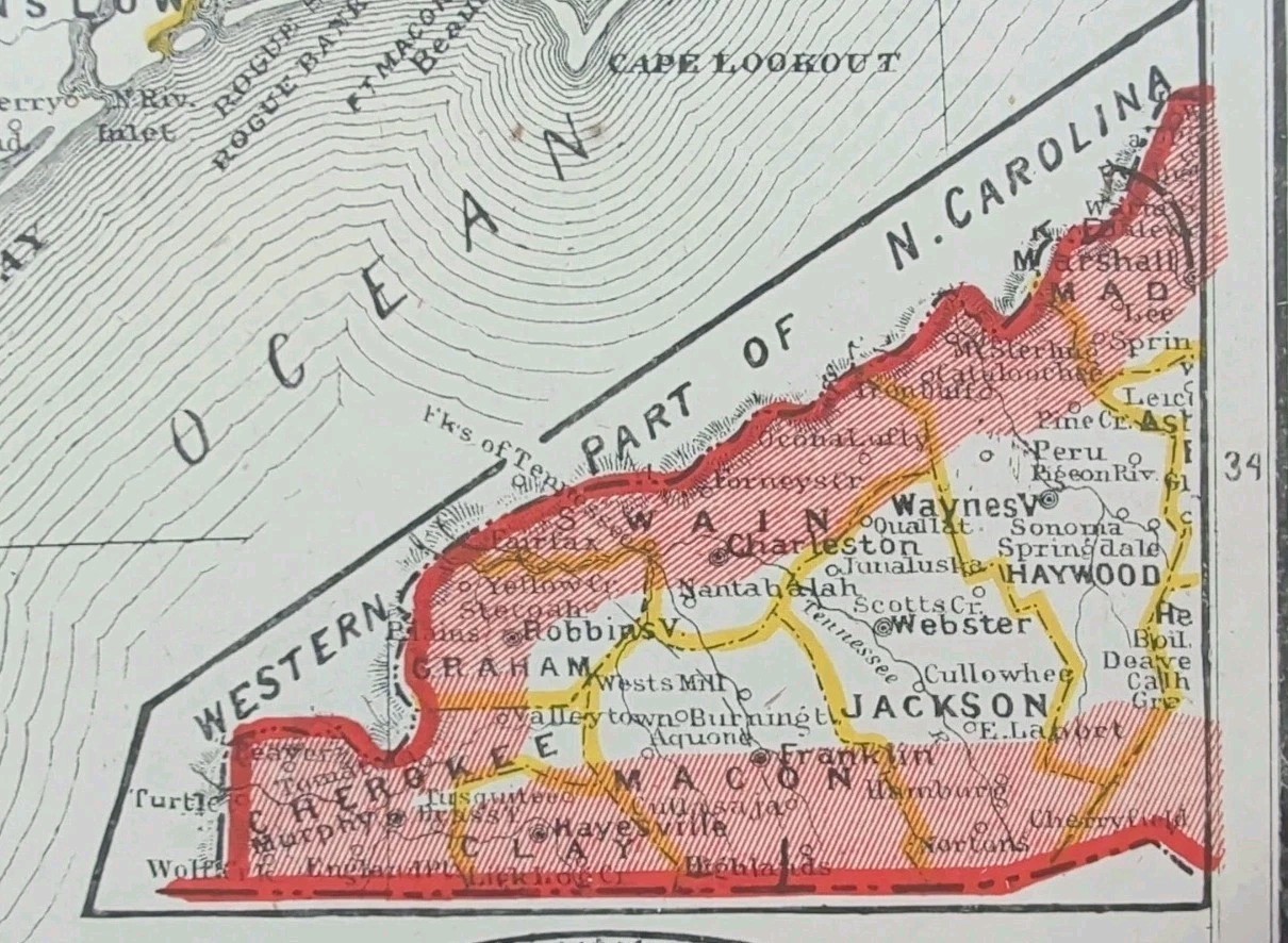 Vintage 1883 NORTH CAROLINA Map 13″x11″ Old Antique Original CHARLOTTE GASTONIA