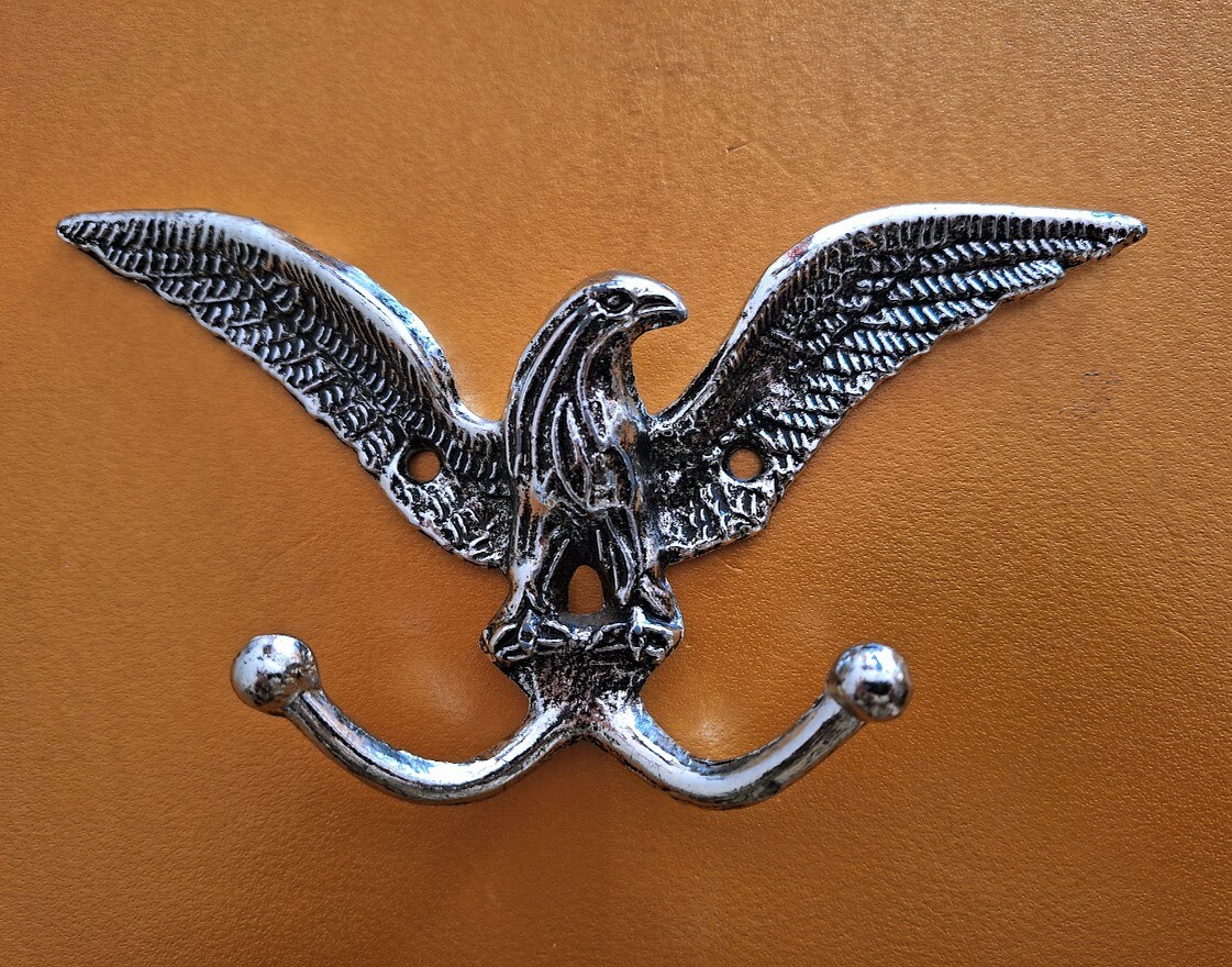 American Eagle Double Wall Hook 1967 American Tack and HDWE Silver Metal