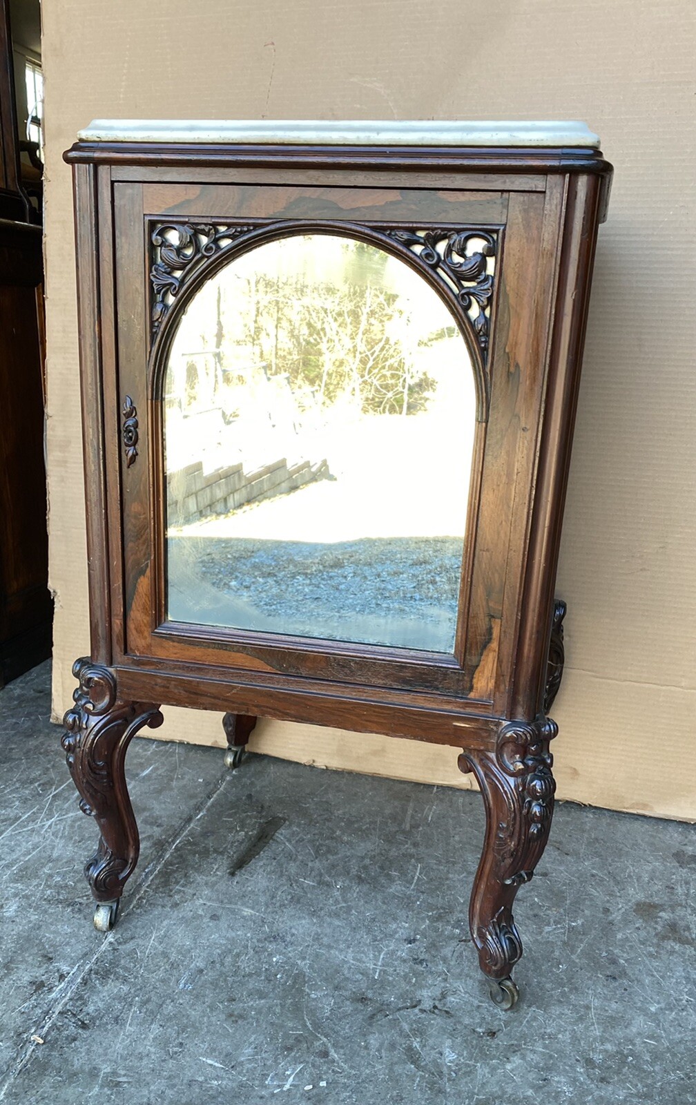 ROSEWOOD MARBLE-TOP NIGHSTAND MUSIC CABINET, ATTR. MEEKS