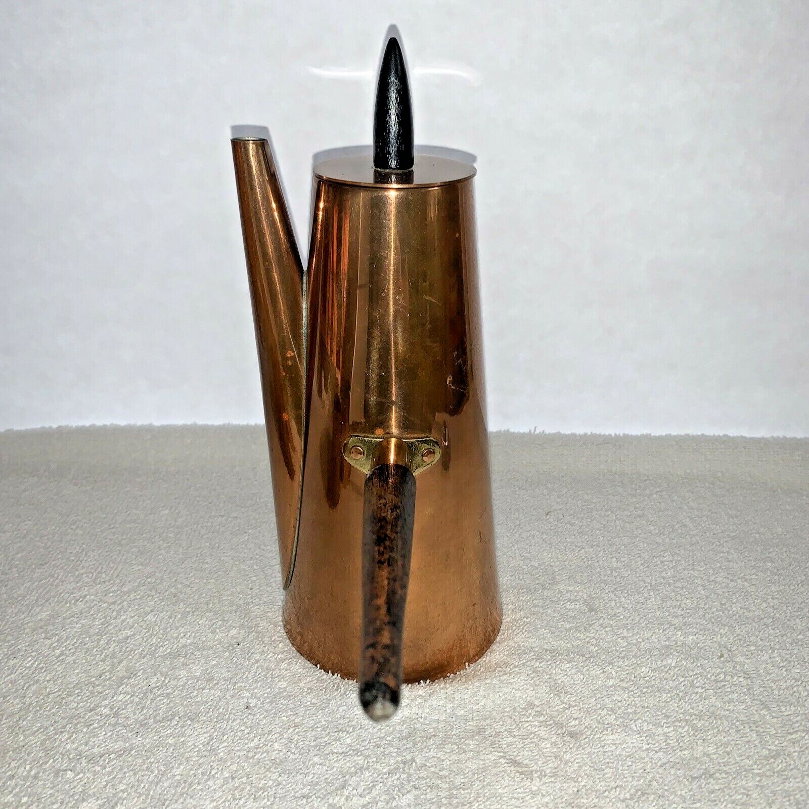 A Mid Century Modern B&M Douro Angular Copper & Teak Coffee Pot Set Portugal 3pc