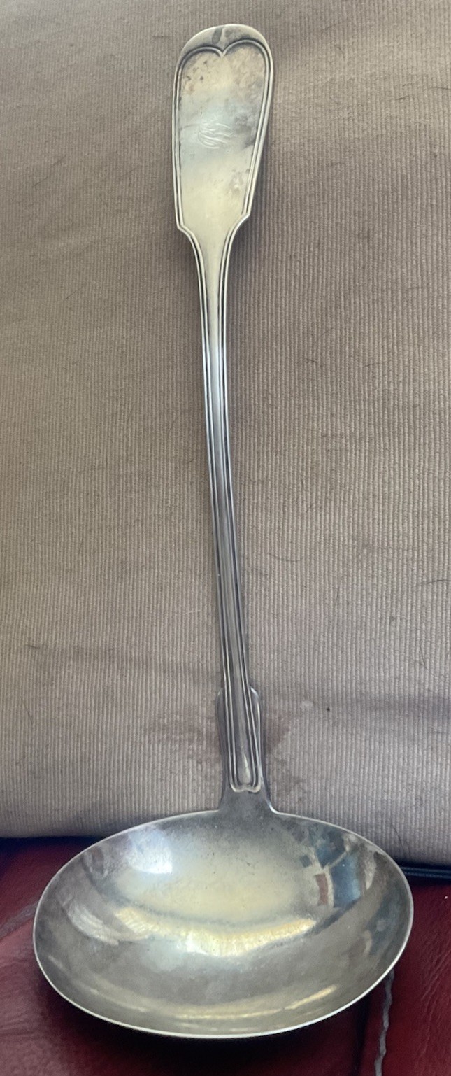 American Wood & Hughes NY Coin Silver Punch Ladle, c. 1850, 165 G, Mono. 13”