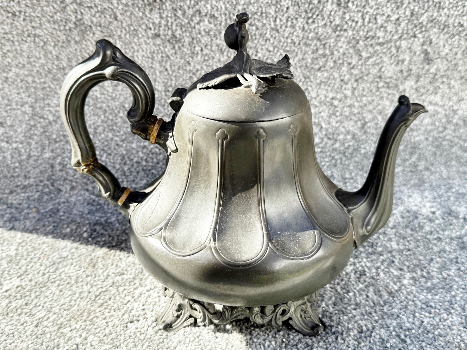 ANTIQUE PHILIP ASHBERRY SONS PEWTER METAL TEAPOT SHEFFIELD VICTORIAN ORNATE