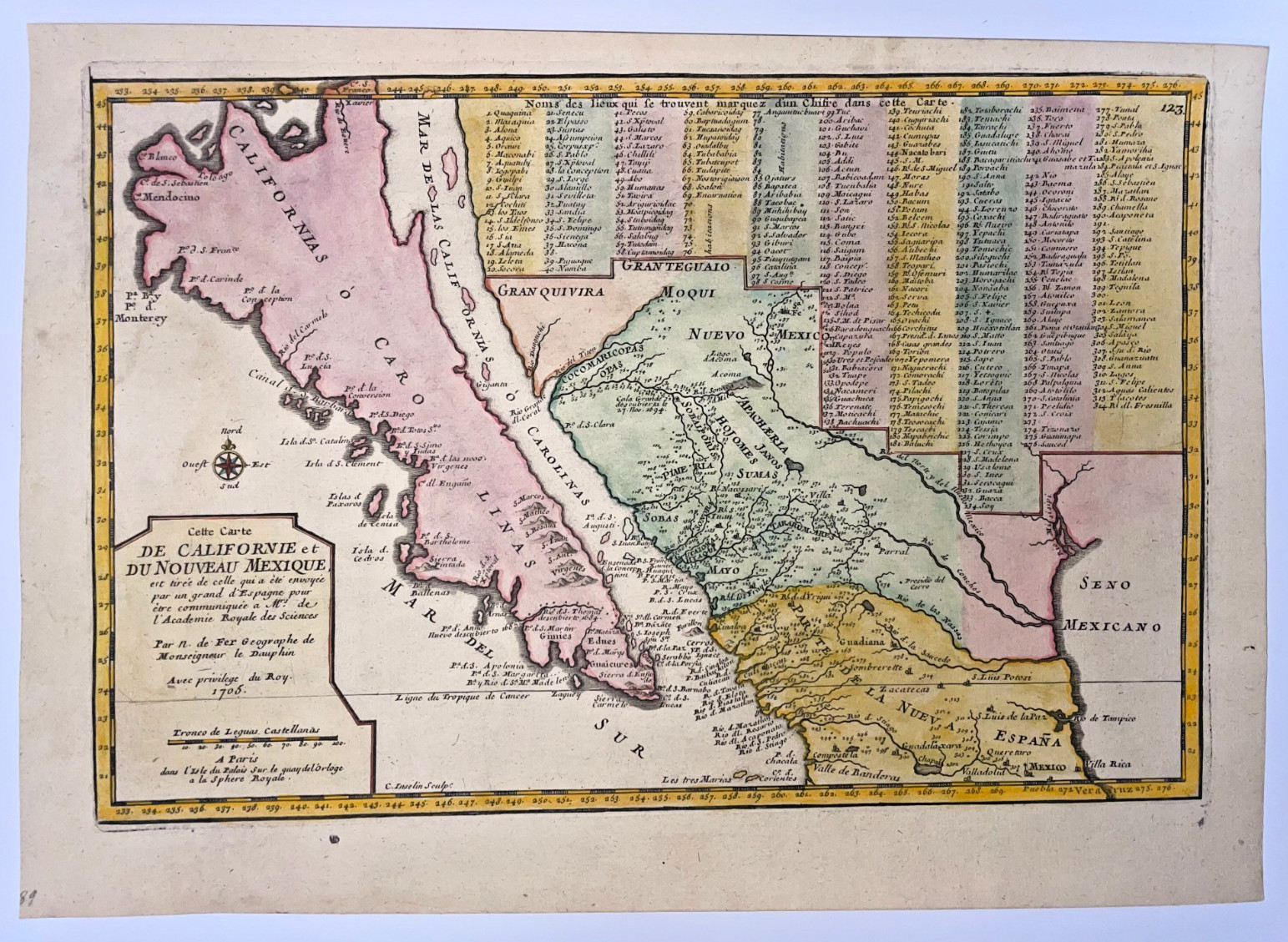 CALIFORNIA AS AN ISLAND AMERICA 1705 NICOLAS DE FER UNUSUAL ANTIQUE MAP