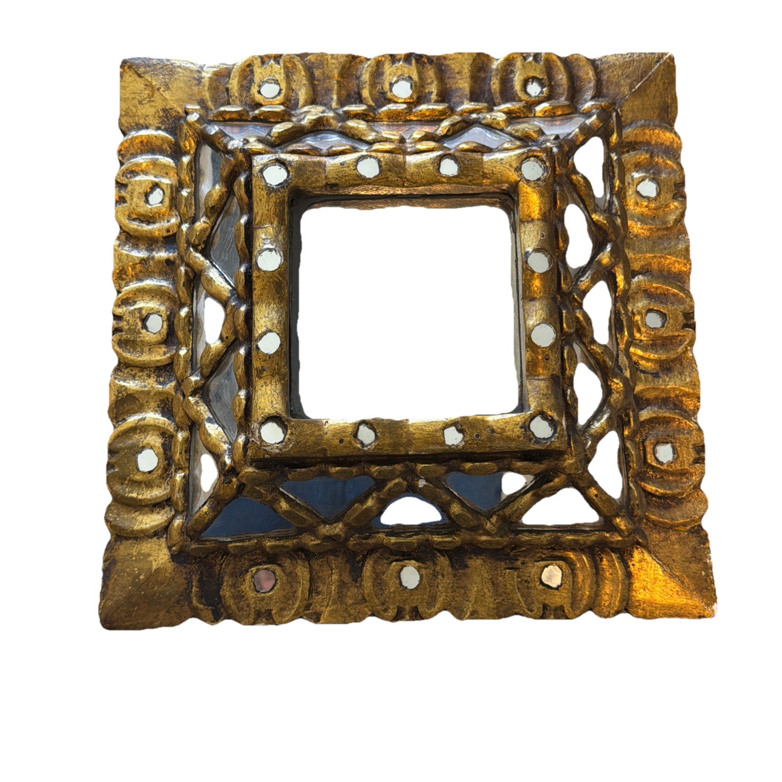 Vintage South American Folk Art Gilt Wood Mirror