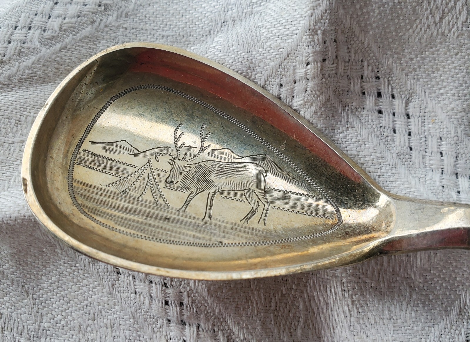 RARE Ossian Forslunds 1920s Engraved Swedish Sterling Wedding Spoon Sami Caribou