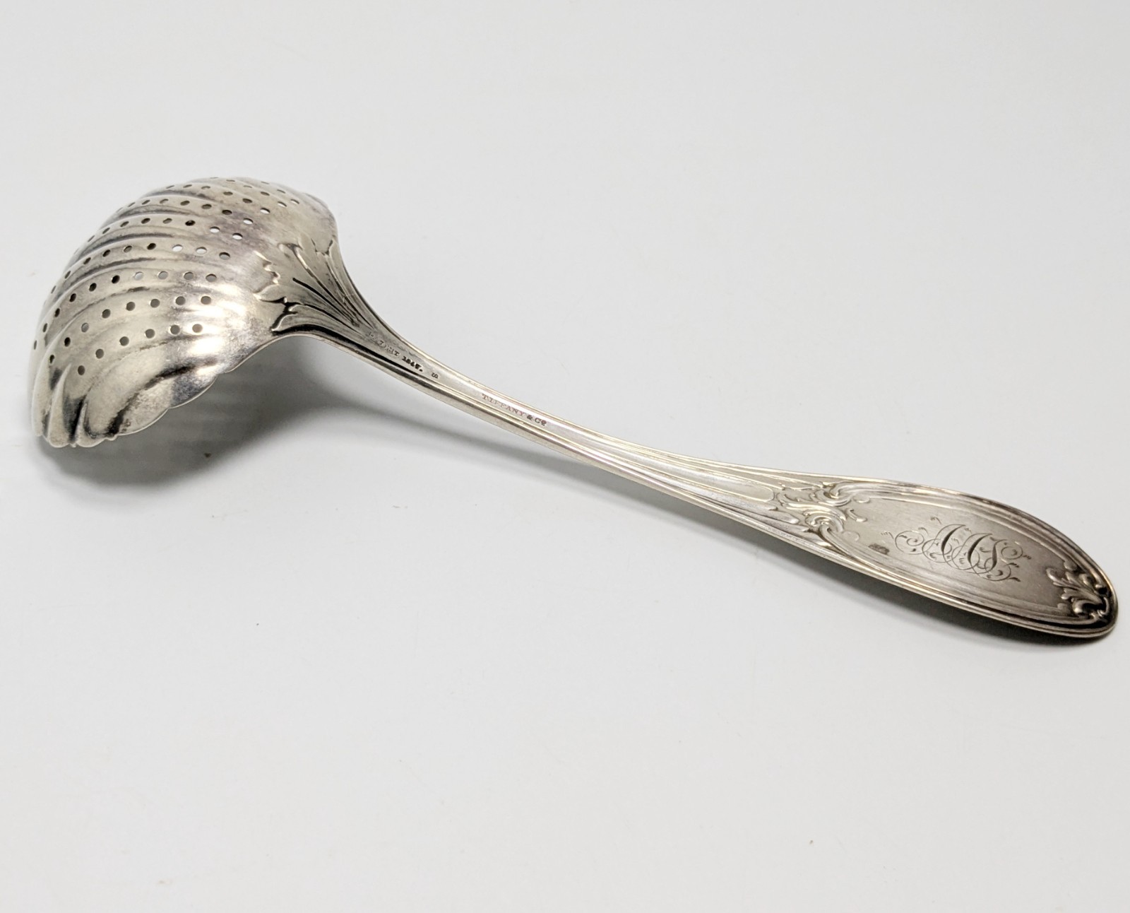 Tiffany & Co Coin Silver 1847 Patent Antique Sugar Sifter Ladle Monogrammed