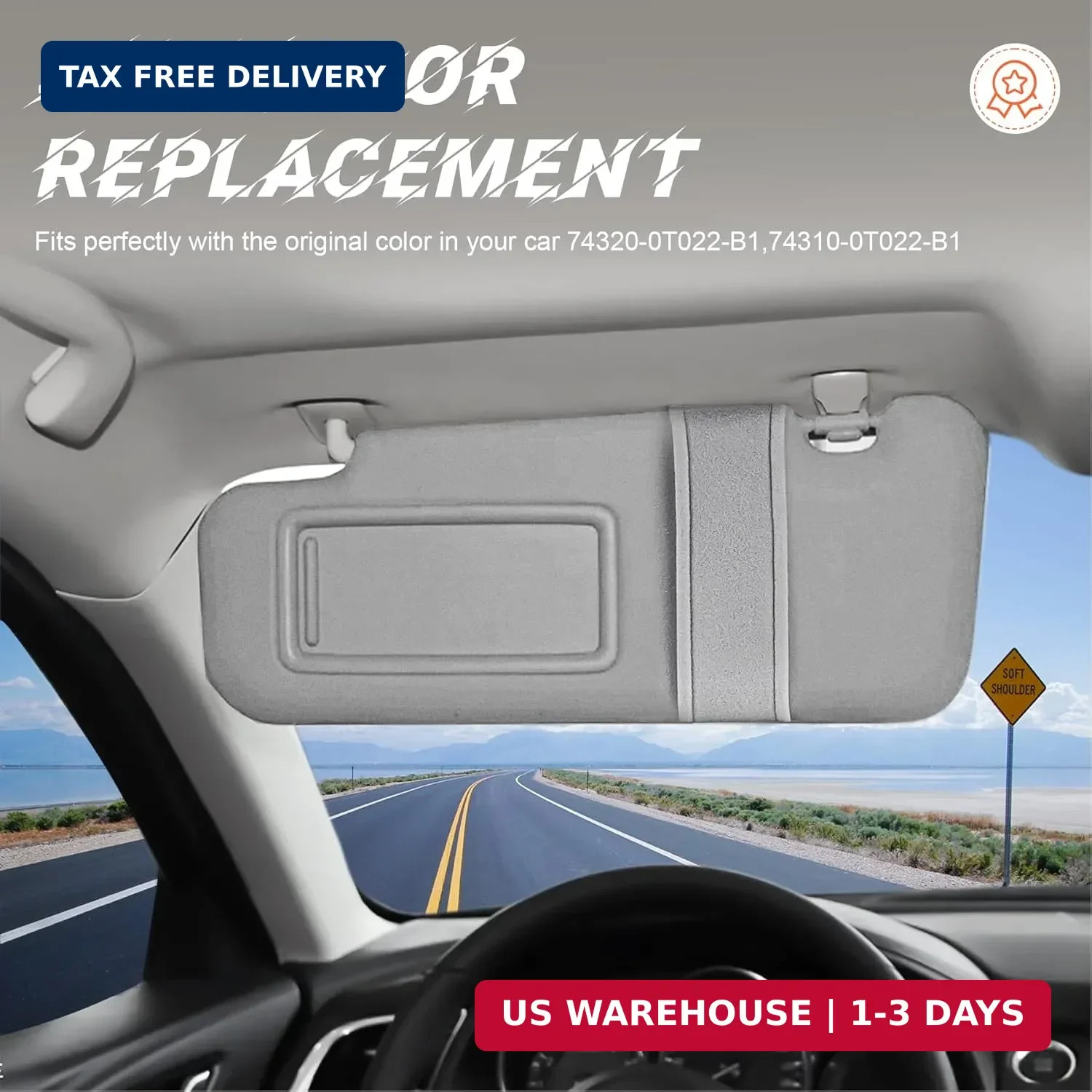 Gray Driver Left + Passenger Right Side Sun Visor Replacement Compatible with To
