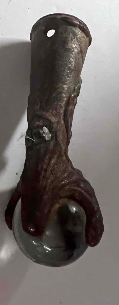 Rare Antique Iron Claw Foot Over Glass Ball – Unique with a Face in the Design