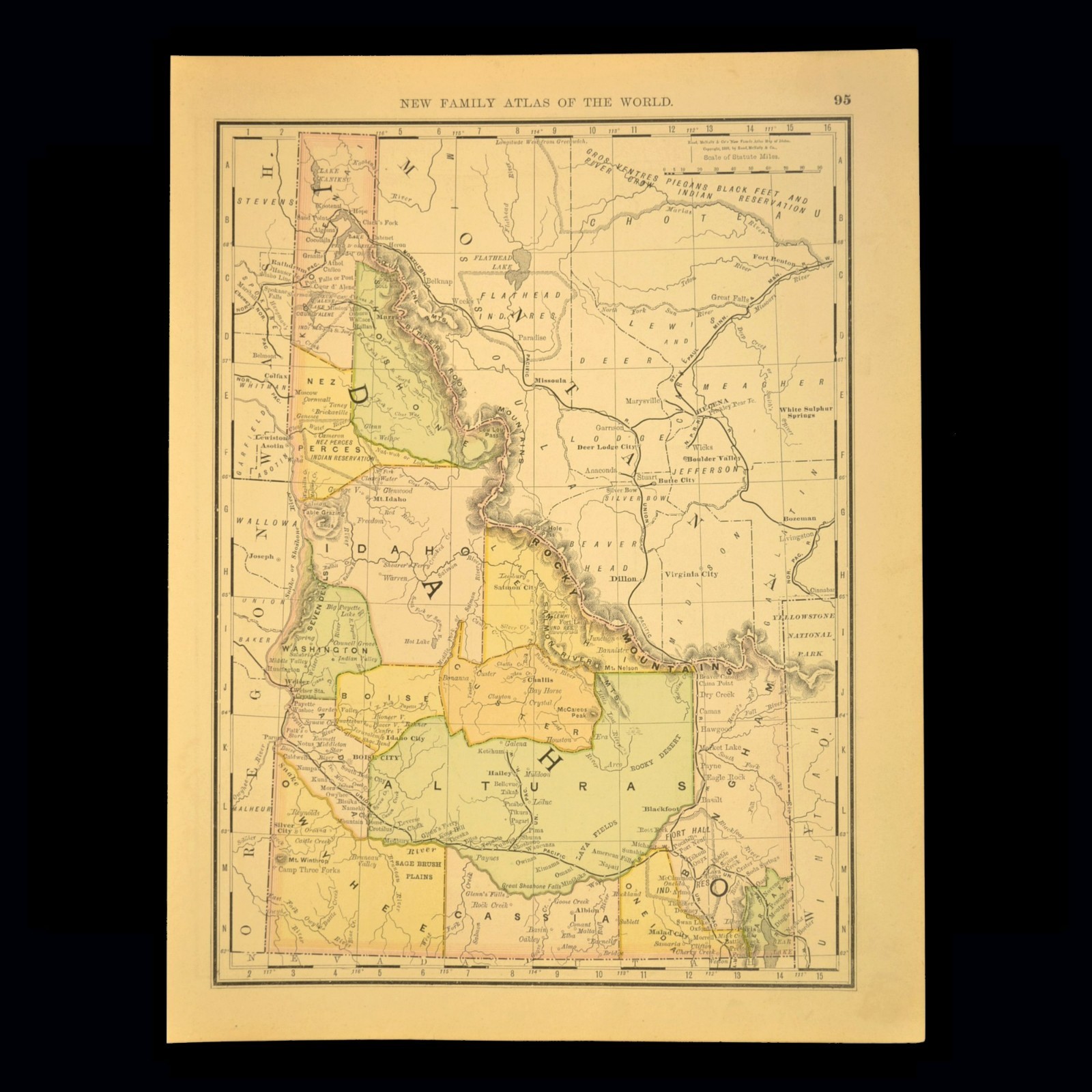 Antique IDAHO Map Boise Fort Hall Reservation Nez Perce Coeur D’Alene Railroad