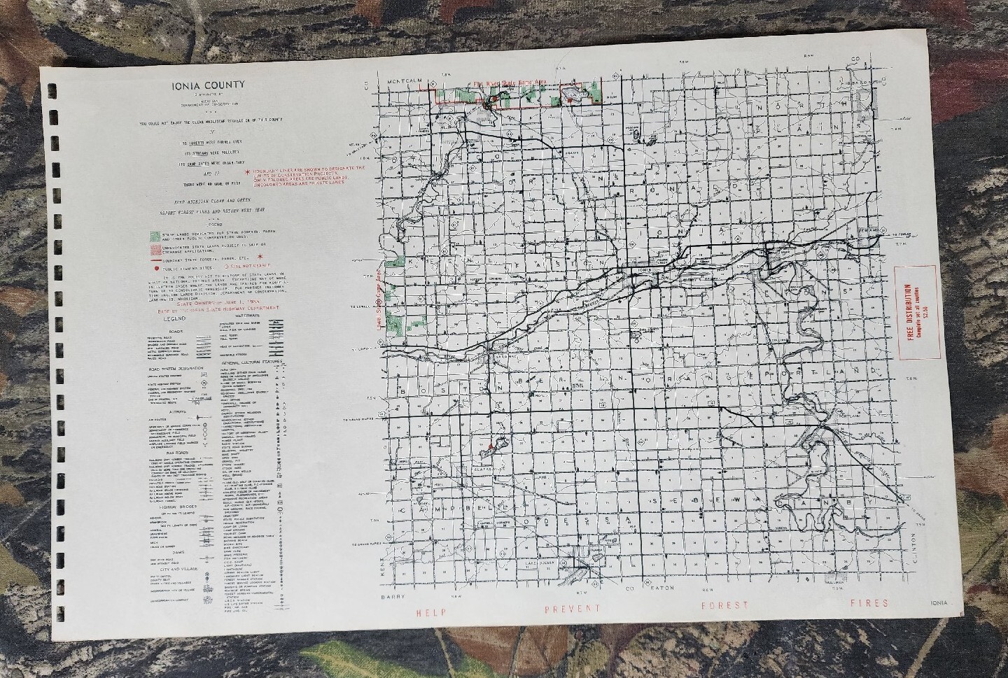 Vtg 1955 Ionia County Michigan Dept Conservation Plat Maps 11″X17″