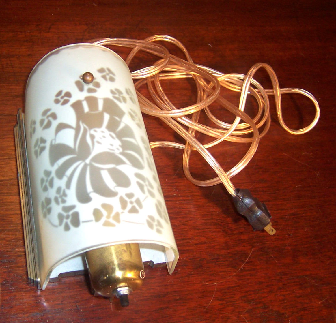 Antique/1920’s/ART DECO Etched & Frosted Glass Gilded Brass WALL SCONCE Rewired