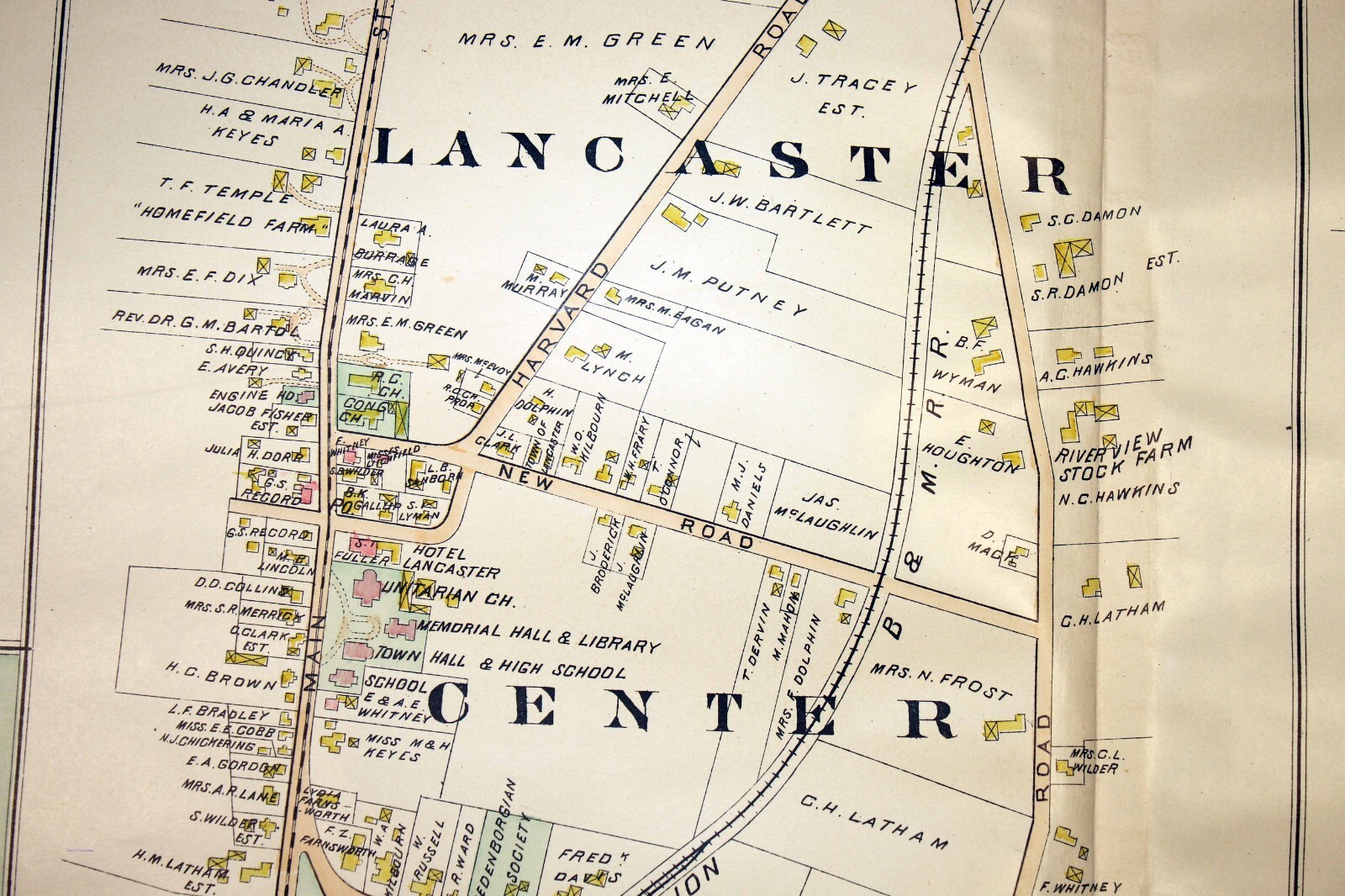 Lancaster Harvard Berlin Antique Map 1898 Worcester County Massachusetts