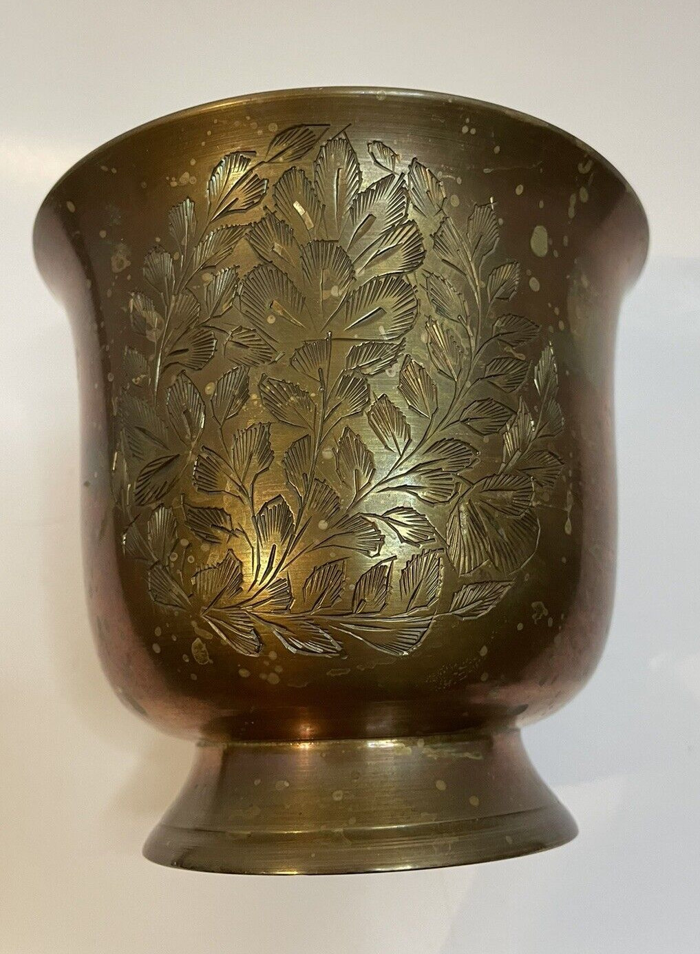 Vintage Asian/Indian Brass Etched Pot, Vase, or Bowl.
