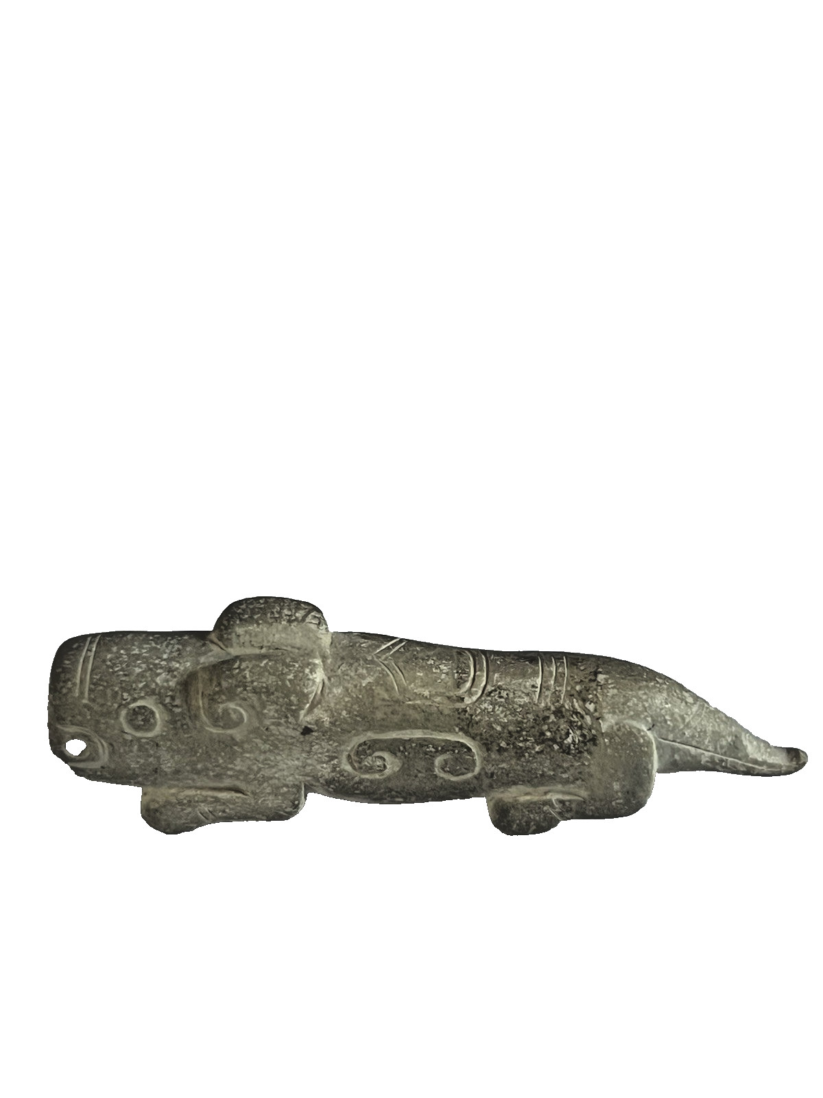 CALCIFIED WHITE JADE PENDANT OF A CROUCHING TIGER, SHANG DYNASTY 1600-1046BC