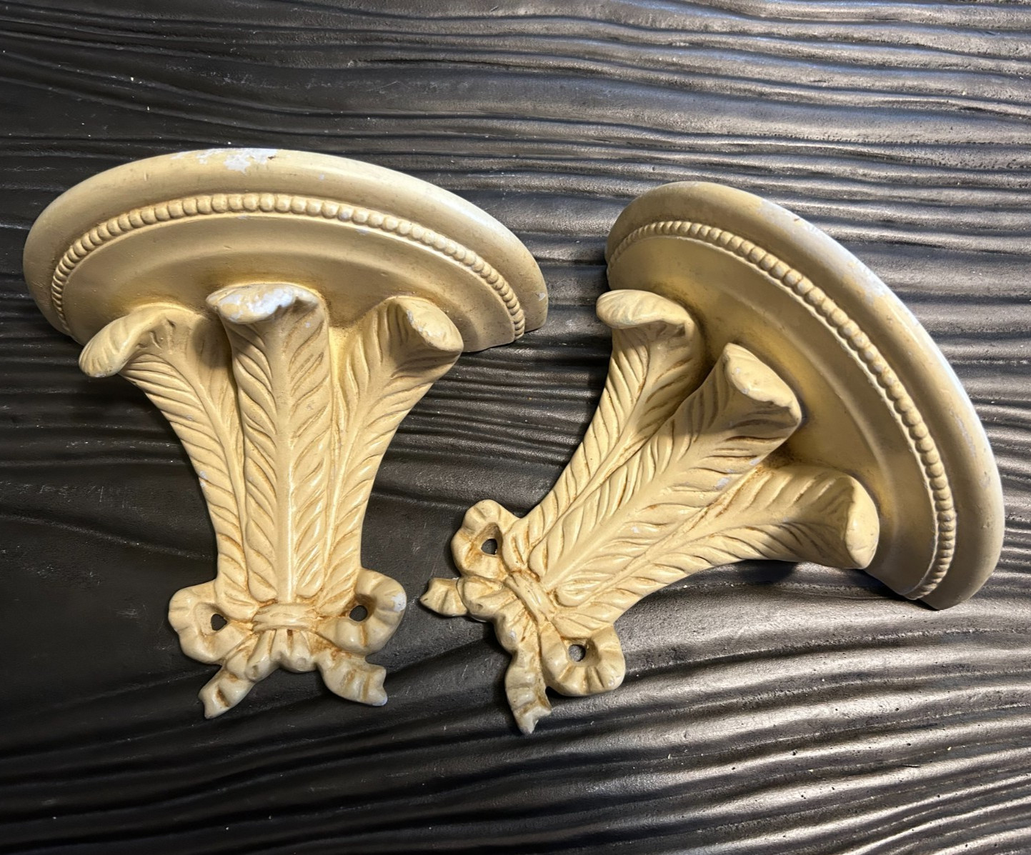 Pair Vintage PLASTER CHALKWARE CORBELS Wall Sconces Shelves Acanthus Rococo 7″