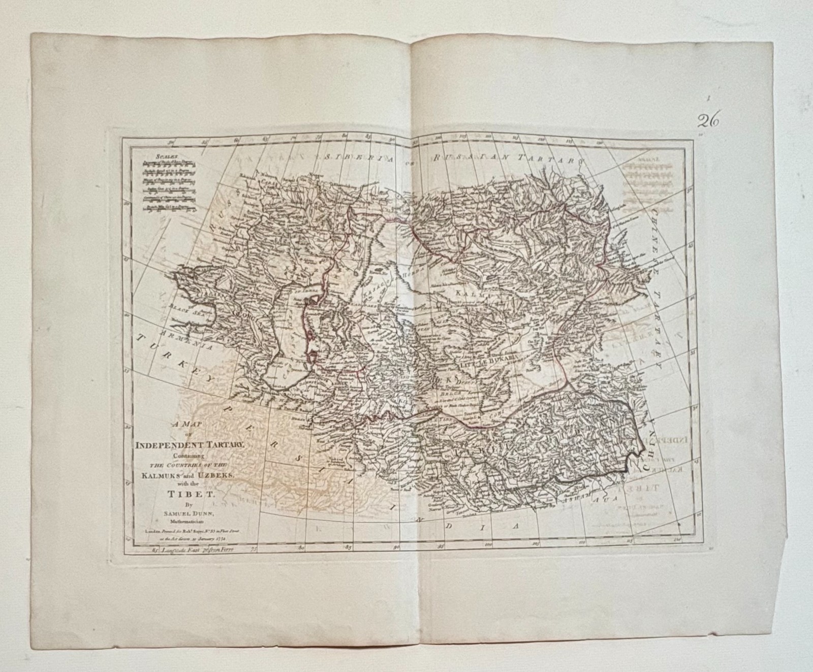 Antique Map Of Independent Tartary Kalmuks & Uzbeks W/ Tibet By Samuel Dunn 1774