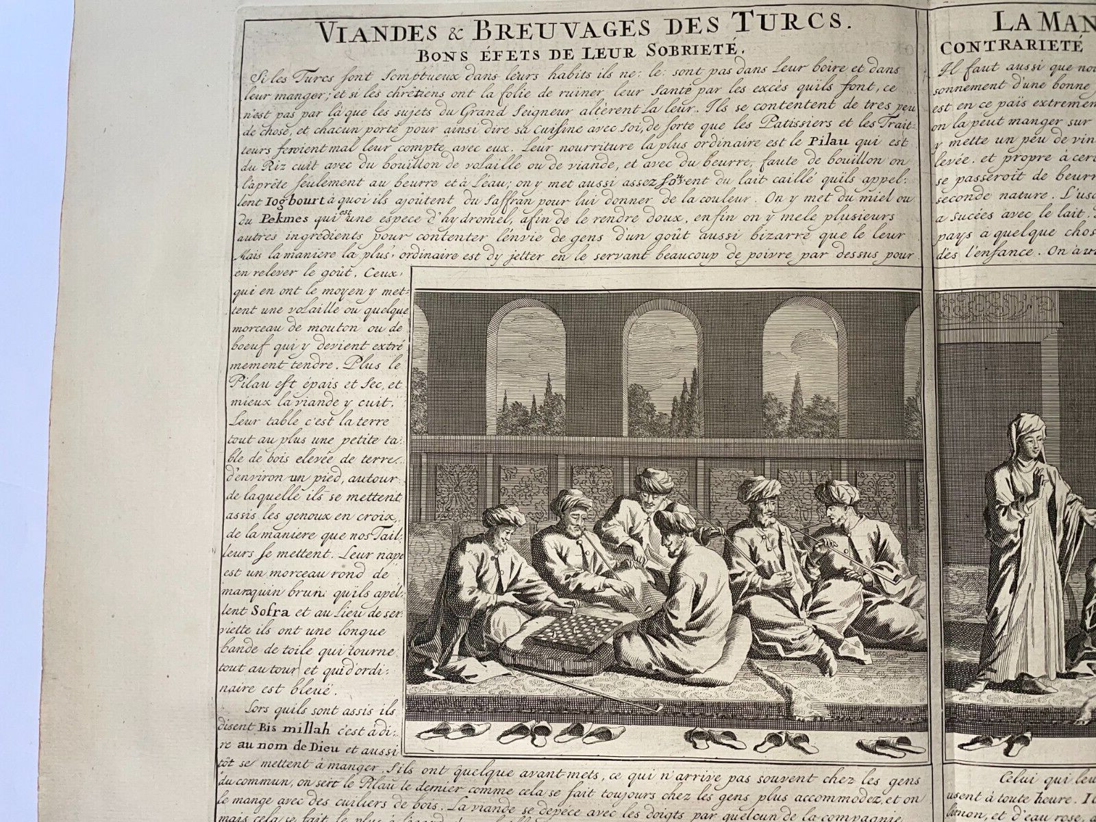 TURKEY SCENES OF LIFE FOOD & DRINK 1719 HENRI CHATELAIN LARGE ANTIQUE PLATE
