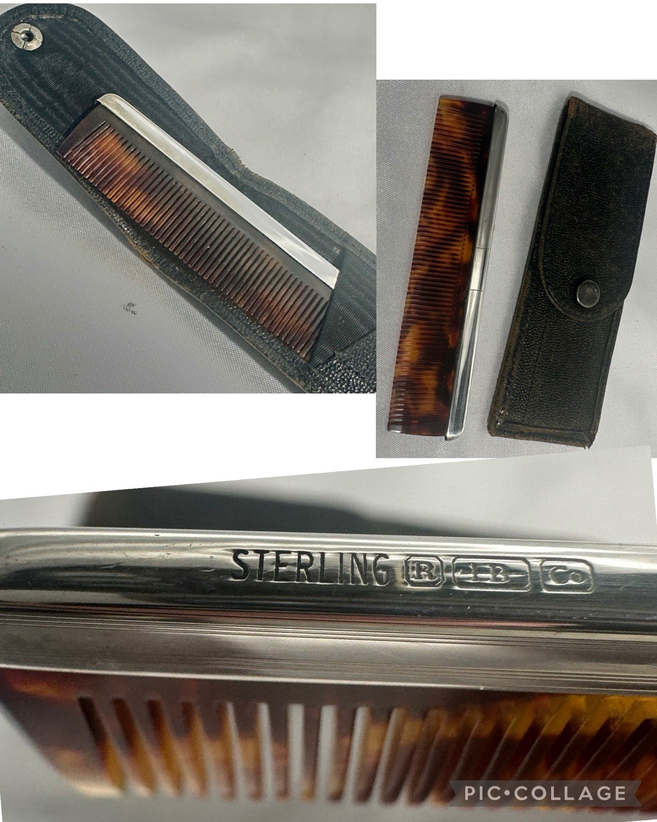 Sterling Silver Joseph Brandeis Co. Faux Tortoiseshell 4.5” Comb w/ Leather Case