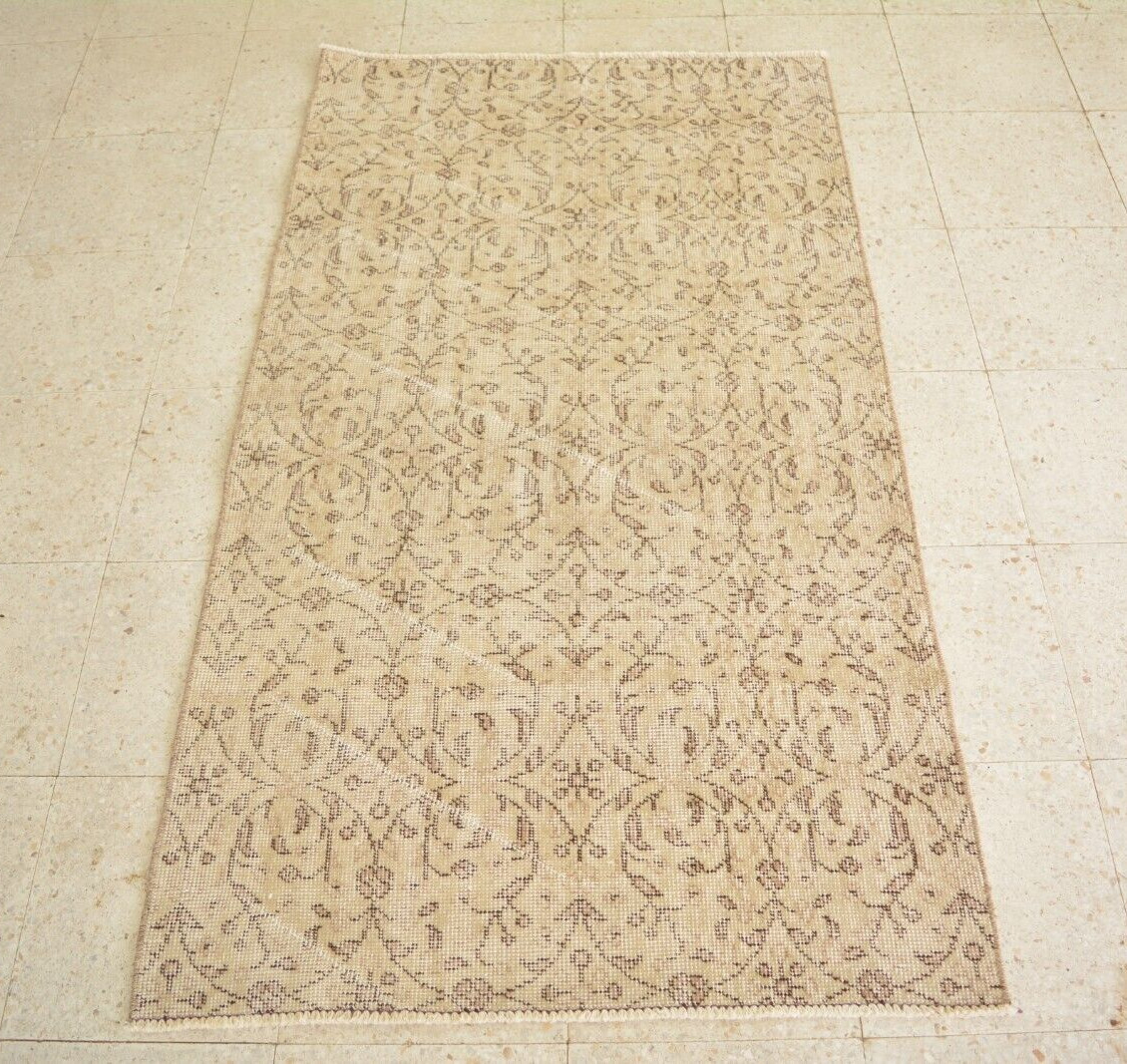 Beige Antique Turkish Hand Knotted Floral Rug, 2.9×5.4ft, Vintage Turket Carpet